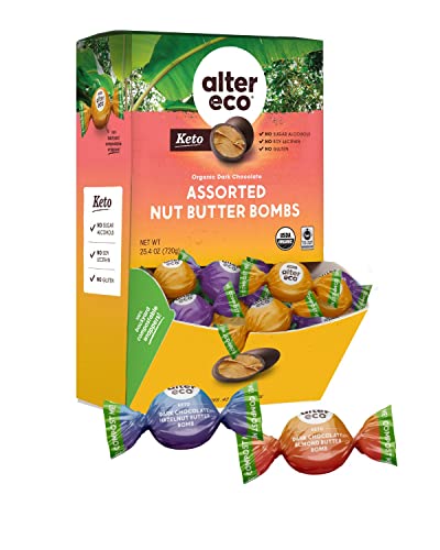 Alter Eco Assorted Almond & Hazelnut Butter Bomb Box (60 Count, Individually Wrapped) - Keto Friendly, Paleo, Vegan Snacks - Perfect for Office, Travel & Healthy Desserts