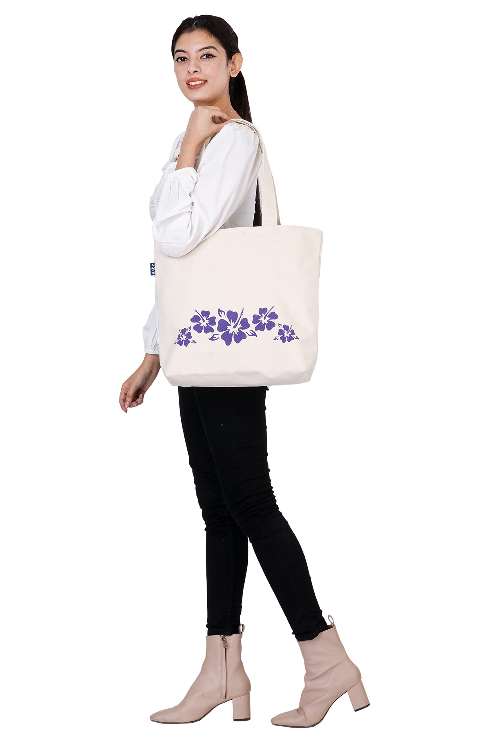 Women's Cotton Canvas Shoulder Tote Bag - Zip Top Multipurpose Handbag for Work, Travel & Shopping