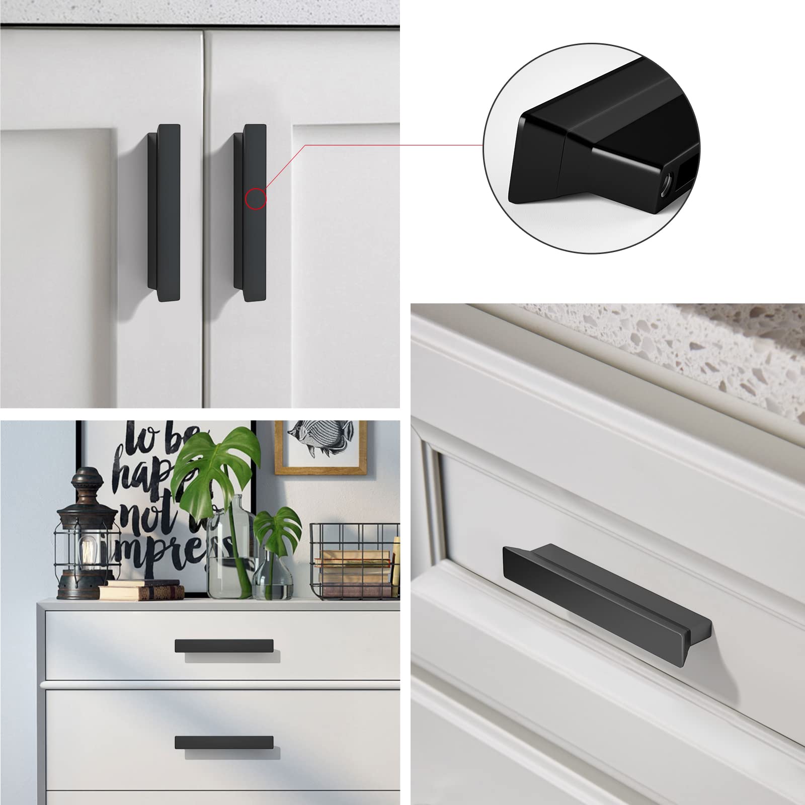 Rergy 10 Pack Matte Black Kitchen Cabinet Handles - 5 Inch (128mm) Center to Center - Modern Drawer Pulls for Kitchen, Bathroom & Dresser - Durable Hardware for Cabinets, Furniture & Home Decor