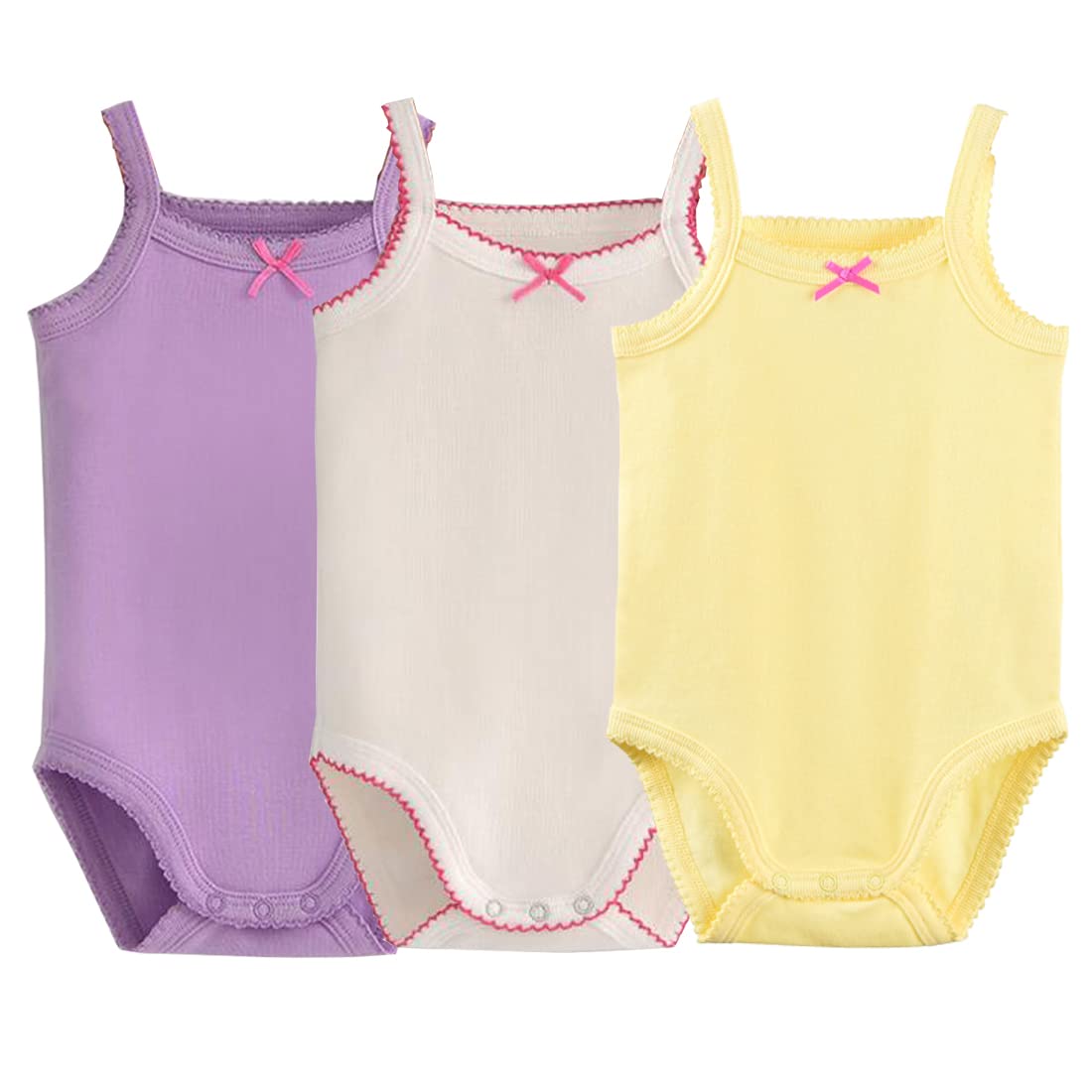 **Baby Girls' Cotton Spaghetti Strap Bodysuit – Sleeveless Tank Top Onesie Set, Soft & Breathable Summer Outfit (Pack of 3-5) – Perfect for Playdates, Beach Trips & Casual Wear**