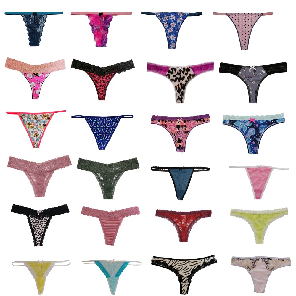 Sexy Women's Lace T-Back Tanga Bikini G-String Thong Underwear 10-Pack - Soft Comfortable Panty Set for Everyday Wear & Special Occasions