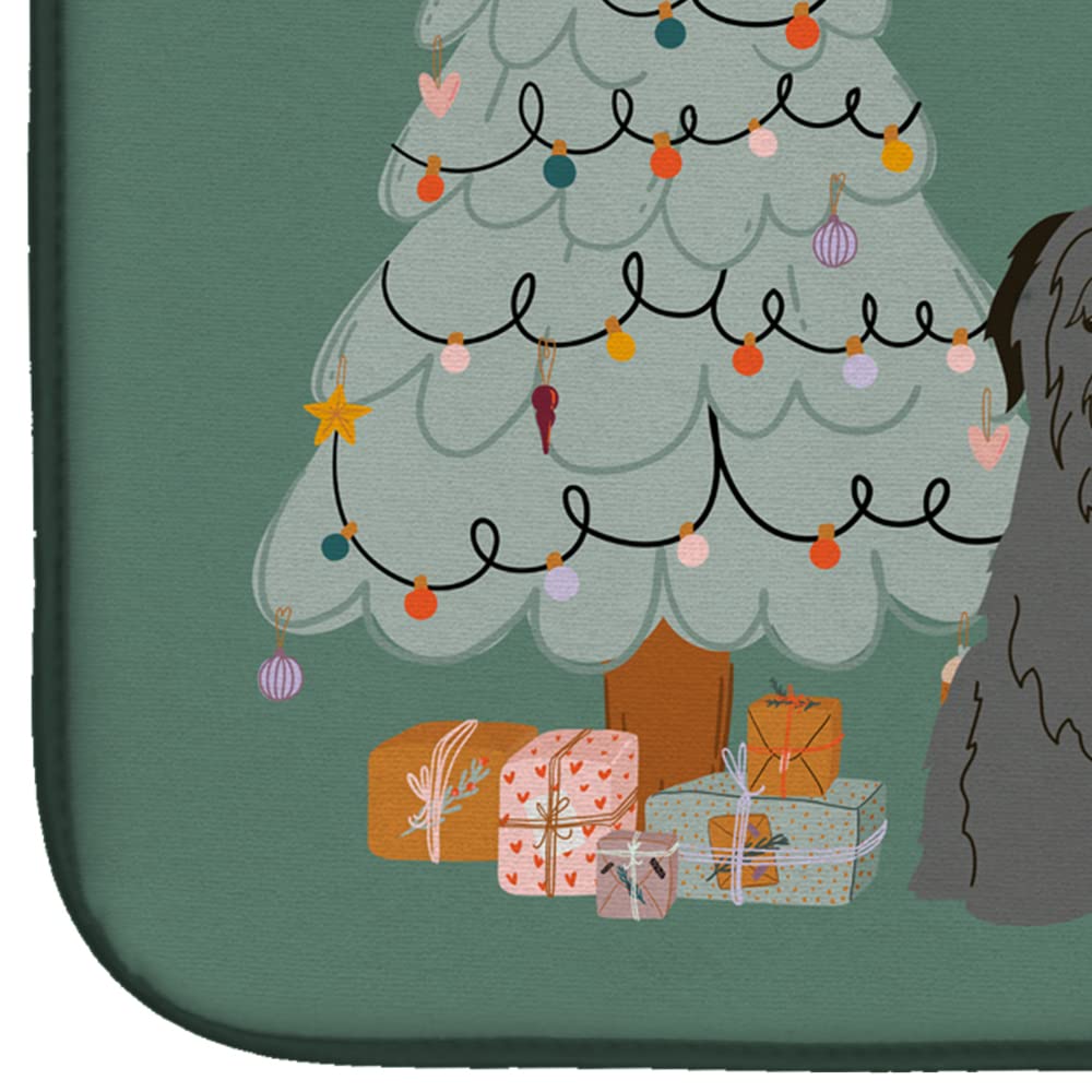Black Briard Christmas Dish Drying Mat - Absorbent Kitchen Counter Pad for Holiday Decor