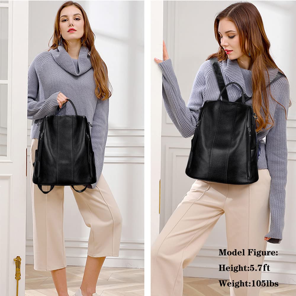 S-ZONE Anti-Theft Leather Backpack Purse for Women - Stylish Rucksack Shoulder Bag with Multiple Pockets - Perfect for Work, Travel & Daily Commute