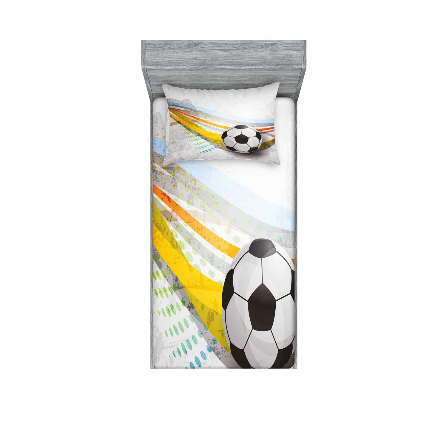 Ambesonne 2-Pack Twin Fitted Sheets & Pillow Sham Set - Soccer Football Themed Bedding Decor for Teen Rooms (Multicolor) - Perfect for Sports Lovers' Dorm Rooms, Game Nights & Themed Bedroom Decor