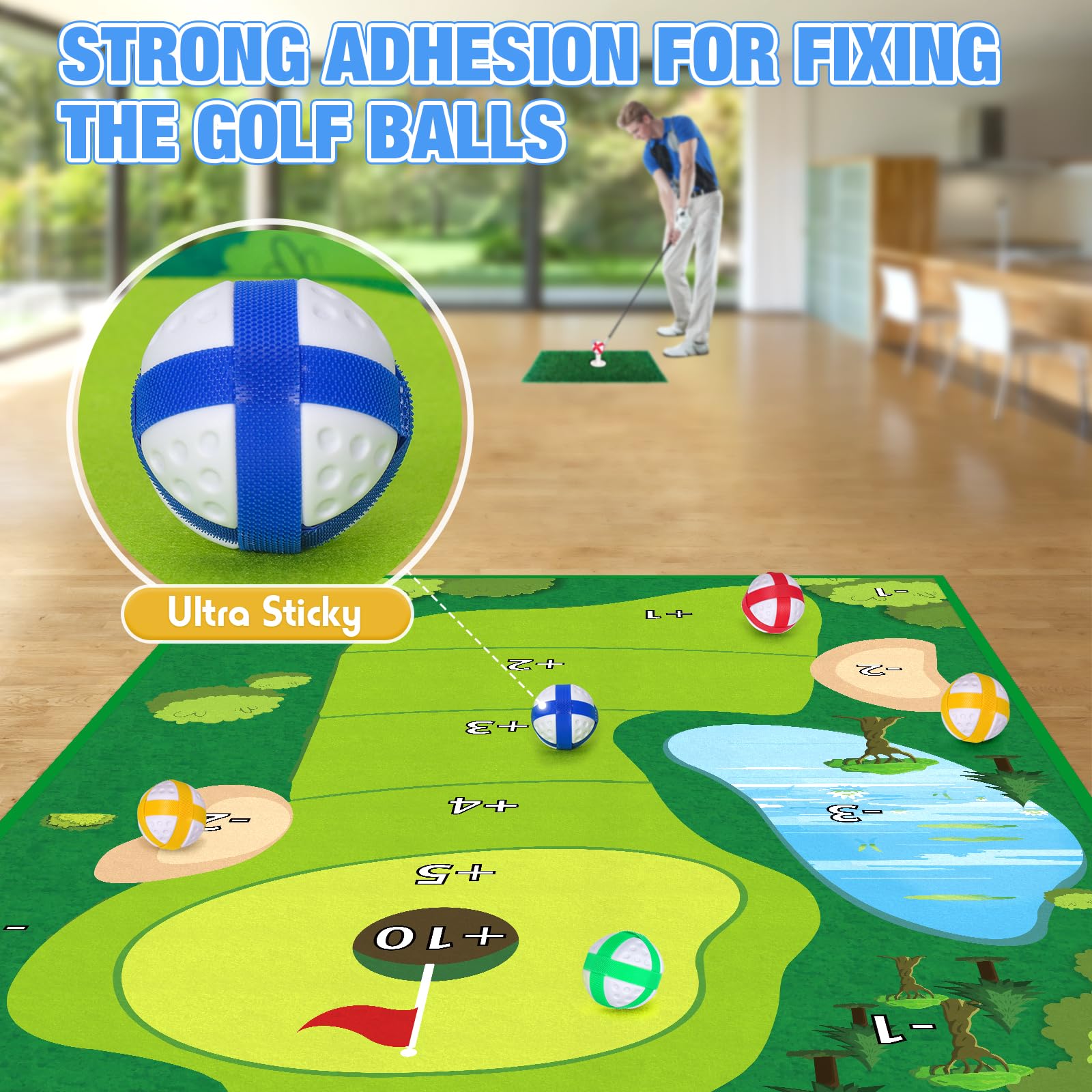 Double-Sided Chipping Golf Game Set with Practice Mats & 20 Balls - Backyard & Indoor Outdoor Family Fun Game for Adults & Kids - Perfect for Parties, Picnics, and Backyard Entertainment