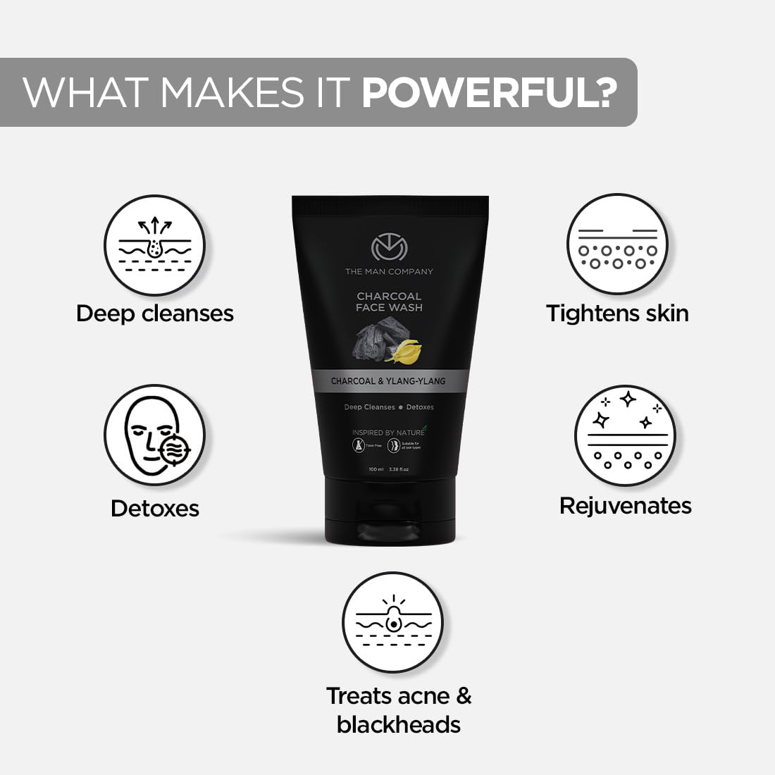 The Man Company Charcoal Face Scrub & Wash - Deep Cleansing Pore Minimizer, Exfoliating Anti-Acne Treatment, Blackhead Remover & Skin Brightener for Men | Daily Skincare Routine & Post-Shave Care