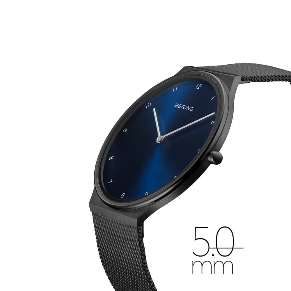 Bering Ultra Slim Women's Watch with Blue Dial & Black Milanese Strap 18440-227 - Elegant Dress Watch for Business, Office & Formal Occasions