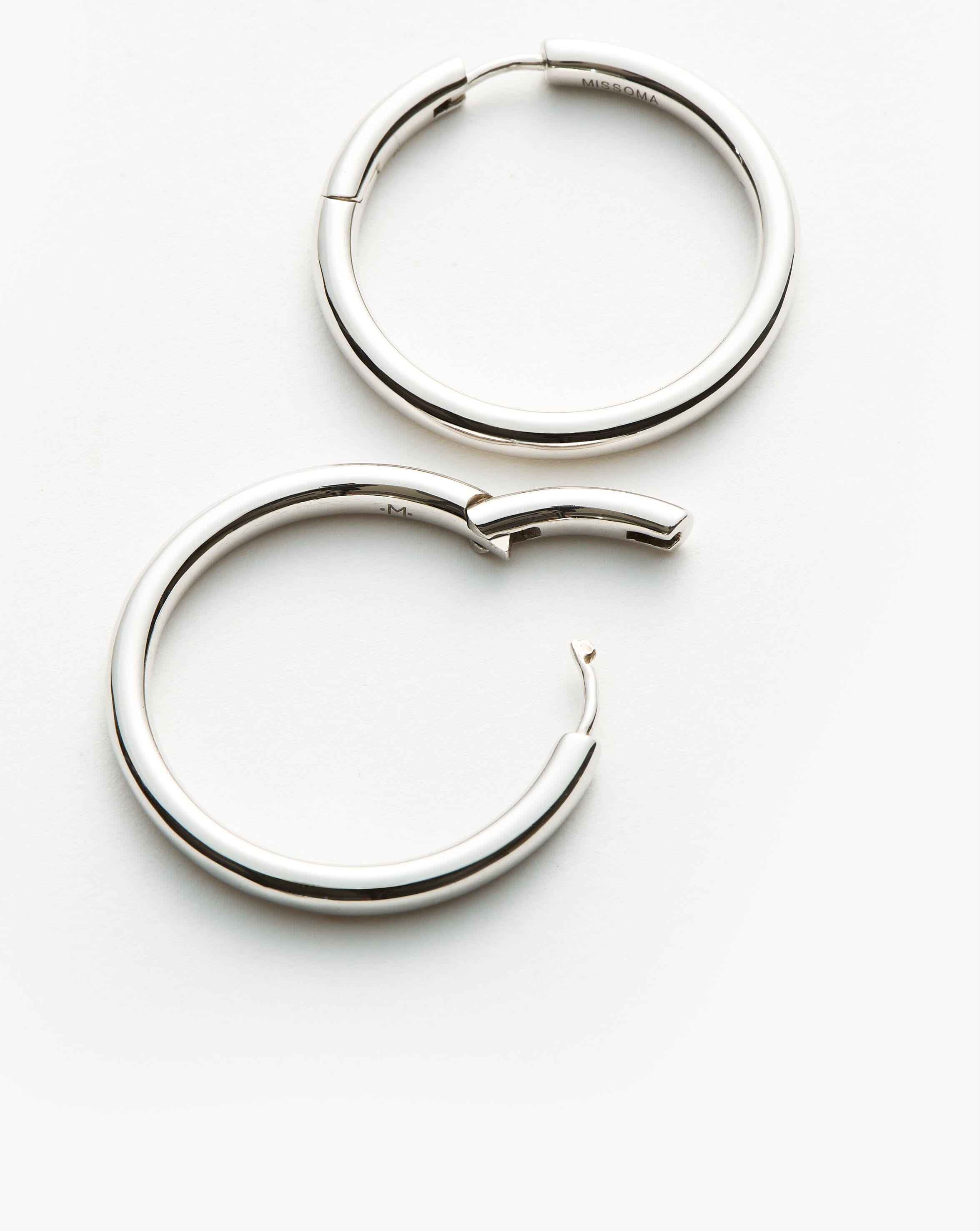 Classic Silver Plated Medium Hoop Earrings for Women - Trendy Tunnel Hoops for Everyday Wear, Parties & Gifts