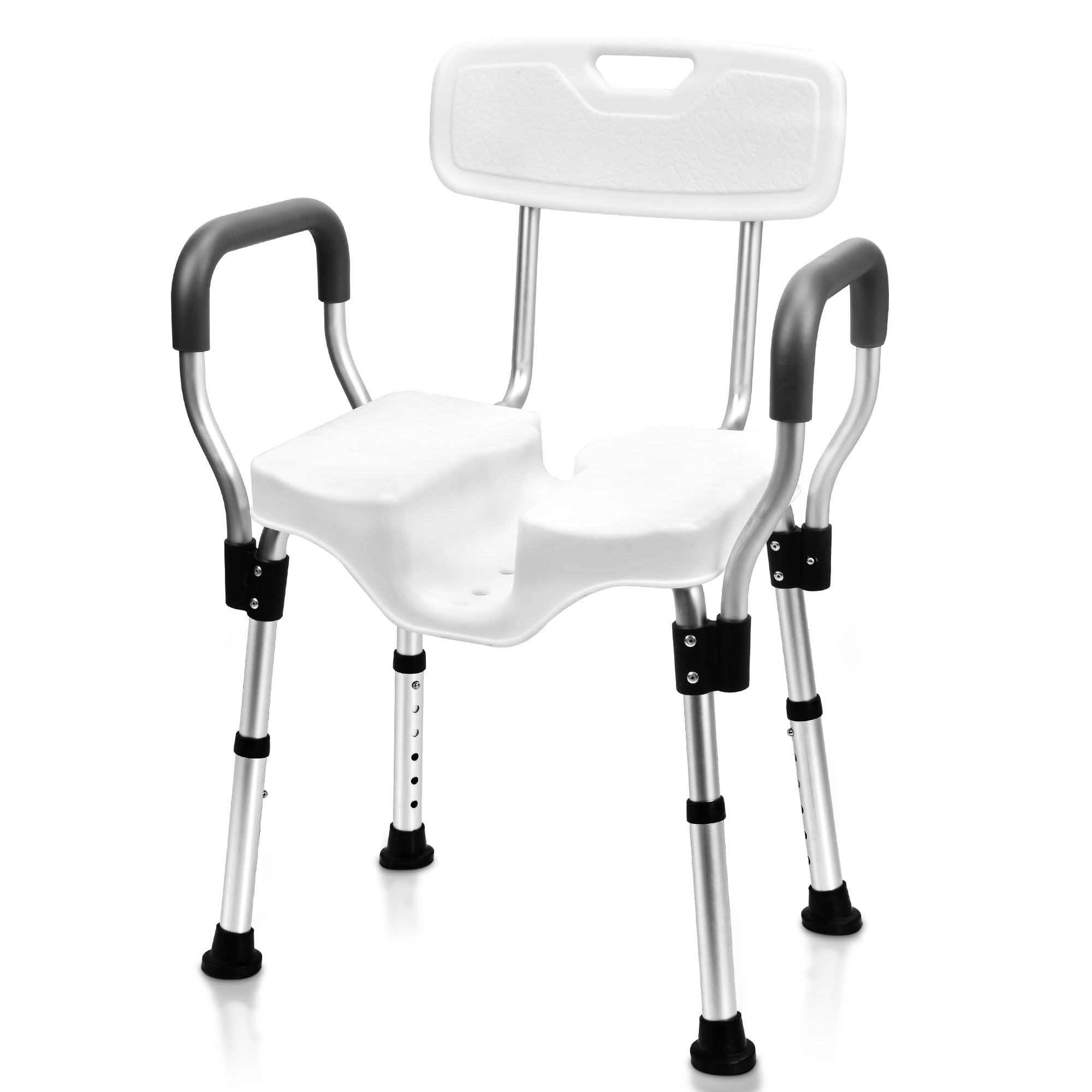 Sangohe Heavy Duty U-Shape Shower Chair with Arms - Non-Slip Bath Seat for Elderly & Handicap - Wide Bathtub Shower Stool for Safe Bathing - Ideal for Mobility Assistance & Home Care Use