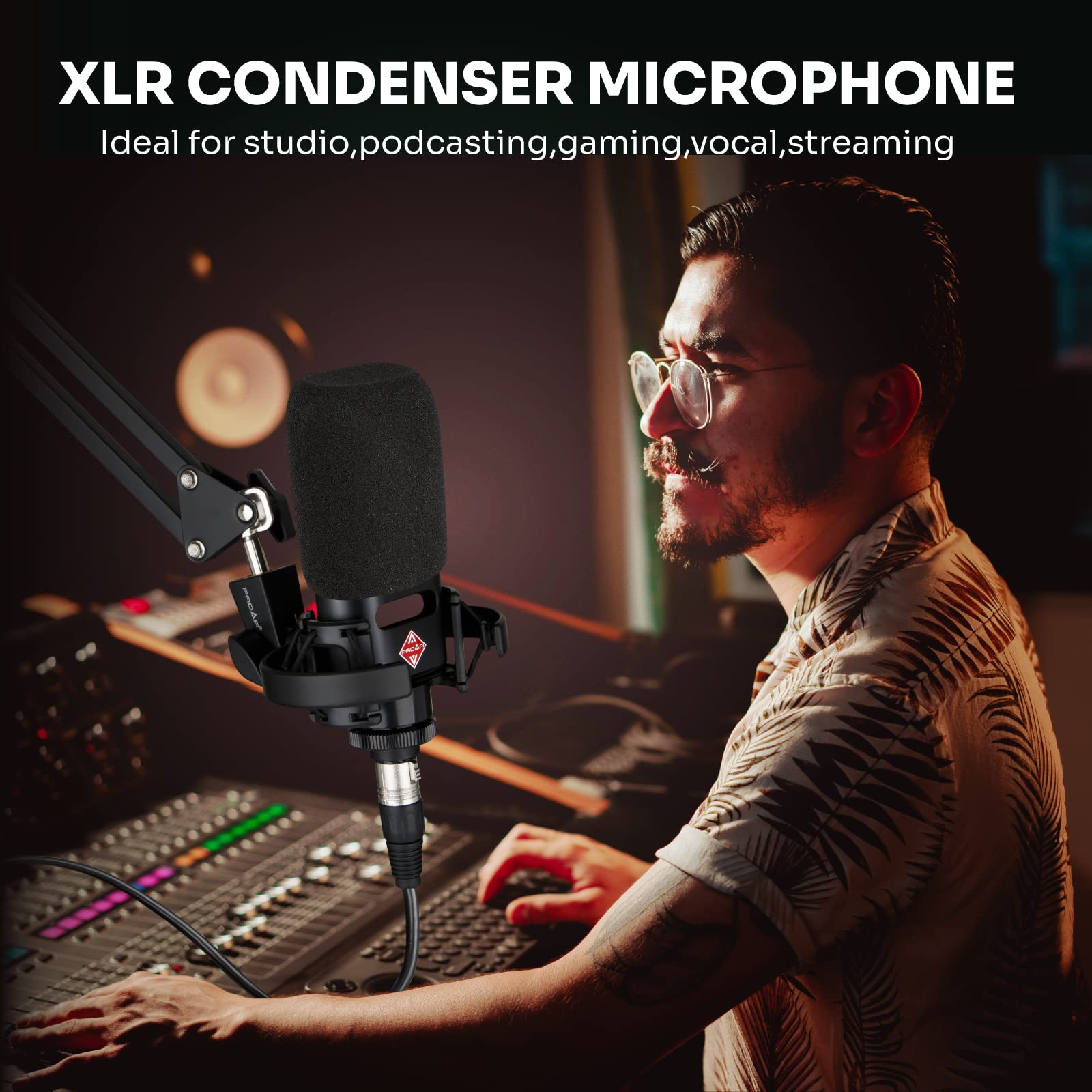 Professional XLR Cardioid Condenser Microphone with 25mm Large Diaphragm - Studio Quality Recording for Podcasting, Streaming, Gaming, ASMR, Voice Over & Vocals - Perfect for Home Studios, Content Creators & Professional Recording
