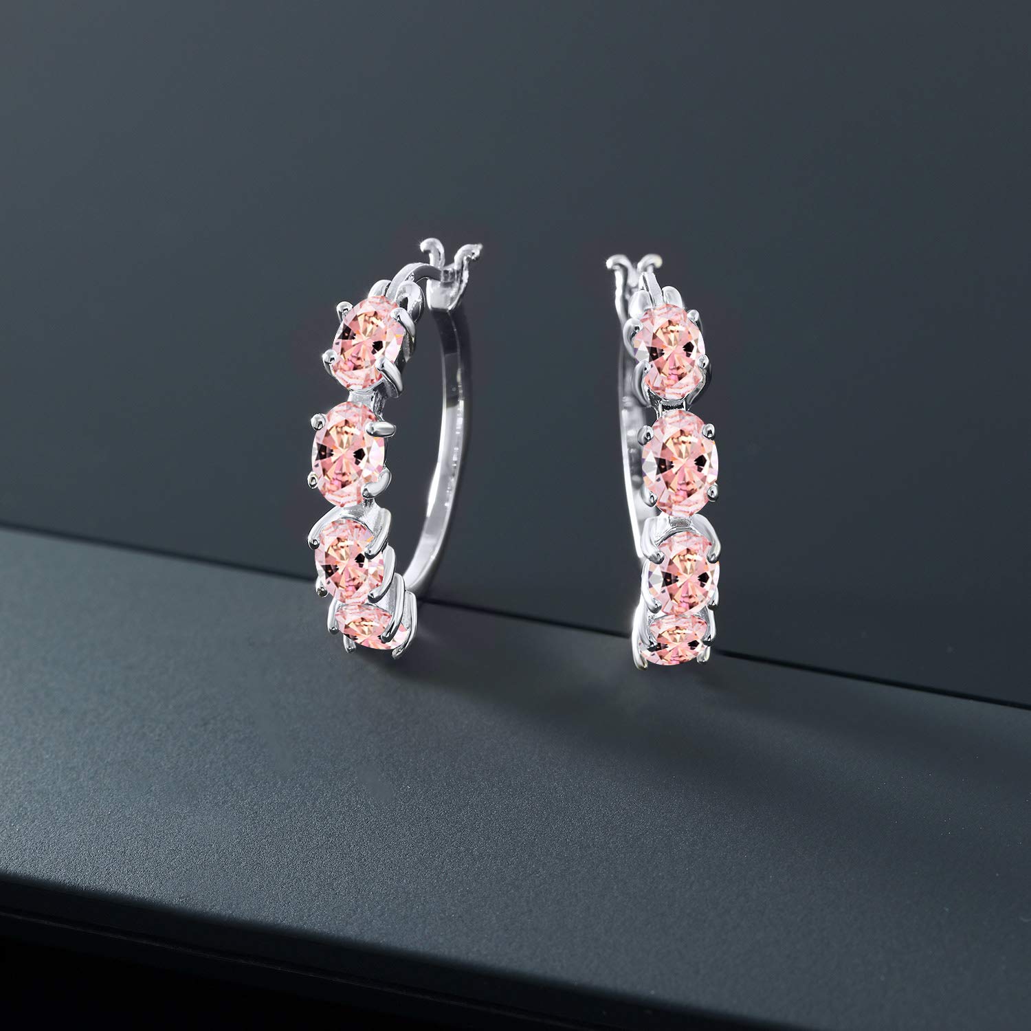Gem Stone King 925 Sterling Silver 6X4MM Oval Birthstone Hoop Earrings for Women | 22MM (0.85 Inch) | Fine Jewelry Gifts for Mom, Wife, Her | Perfect for Birthdays, Anniversaries, and Special Occasions