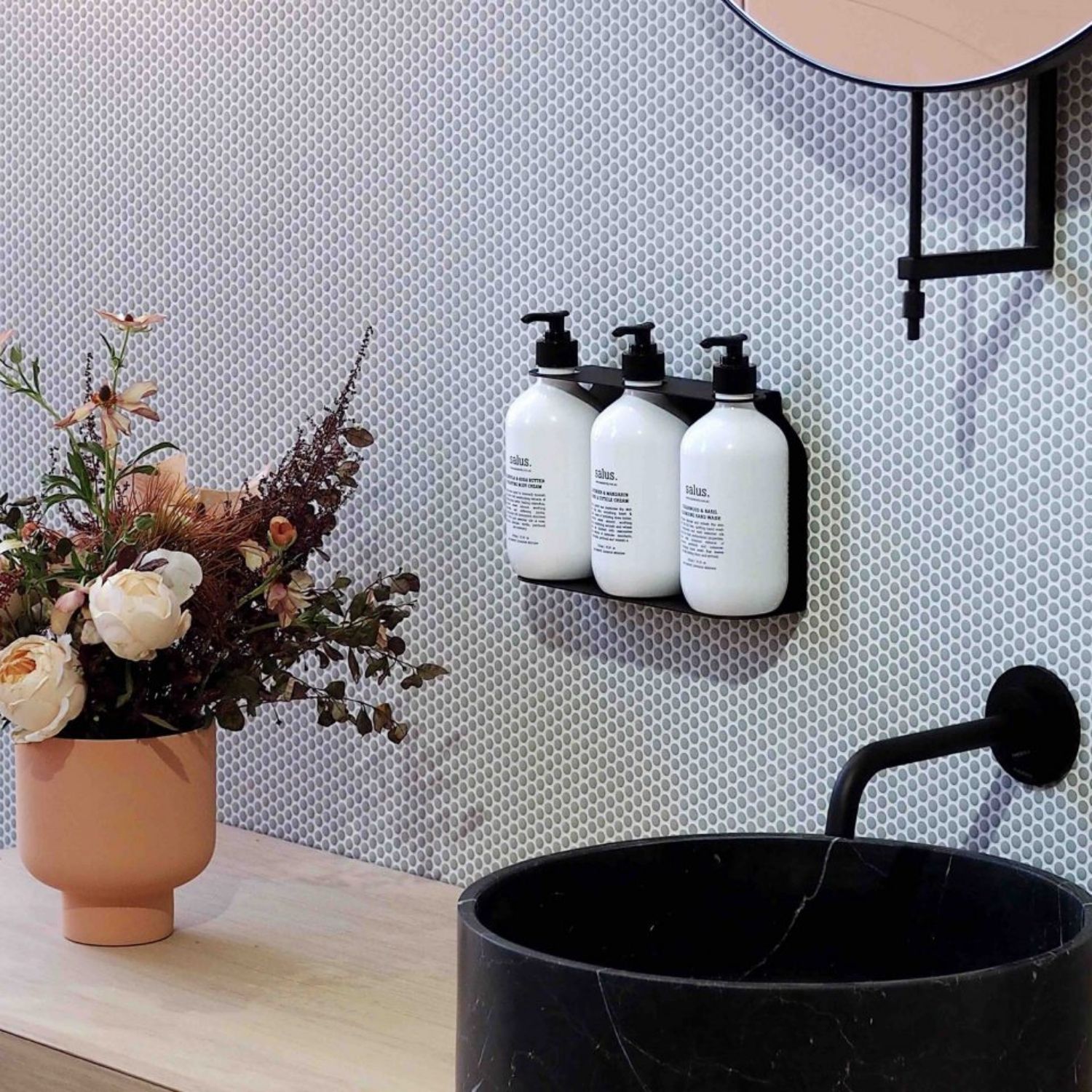 DESIGNSTUFF Triple Soap Dispenser Holder - Black | Wall-Mounted Bathroom Organizer for Kitchen, Bathroom & Laundry Room