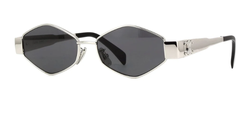 Celine Triomphe CL40254U 16A Shiny Silver/Grey Light Mirror Rectangle Women's Sunglasses | UV Protection Fashion Shades for Beach, Driving & Outdoor Activities