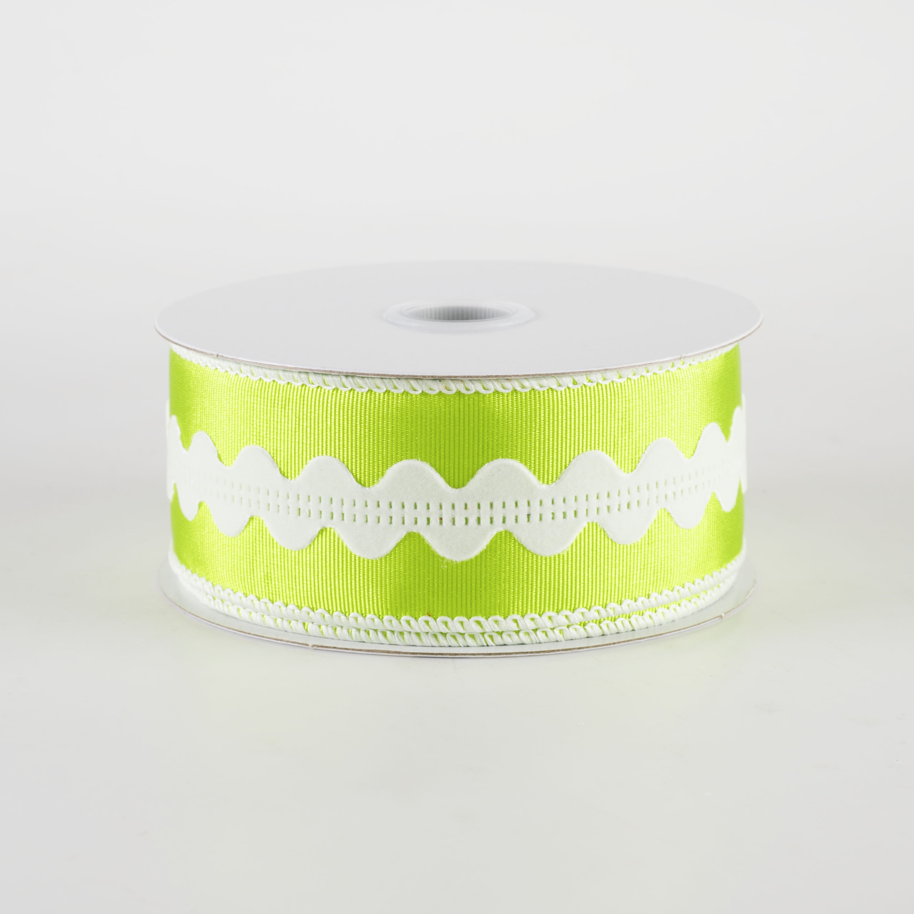 1.5 Inch Ric Rac Center Ribbed Satin Ribbon - Lime Green & White (10 Yards) for DIY Crafts, Gift Wrapping, Hair Bows and Scrapbooking