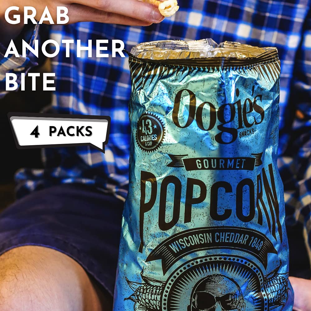 Oogie's Gourmet Popcorn - 4 Pack Wisconsin Cheddar 1848 Flavor | Gluten Free, Non-GMO Popcorn Snacks | 4.25oz Big Bags | Perfect for Movie Nights, Parties & Office Snacks