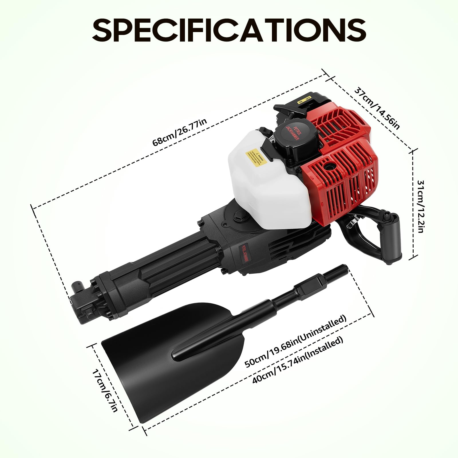 52CC 2-Stroke Gasoline Trench Digger Machine - Portable Trencher for Tree Planting, Excavating & Rock Drilling | Heavy Duty Digging Shovel Kit for Landscaping, Gardening & Farming Projects