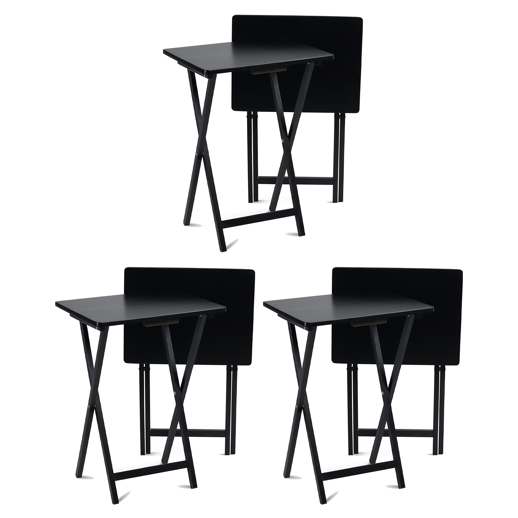 Premium Solid Wood Folding TV Tray Table - Portable Snack Desk with Sturdy Construction - 6-Piece Black Serving Stand Set for Living Room, Bedroom & Movie Nights