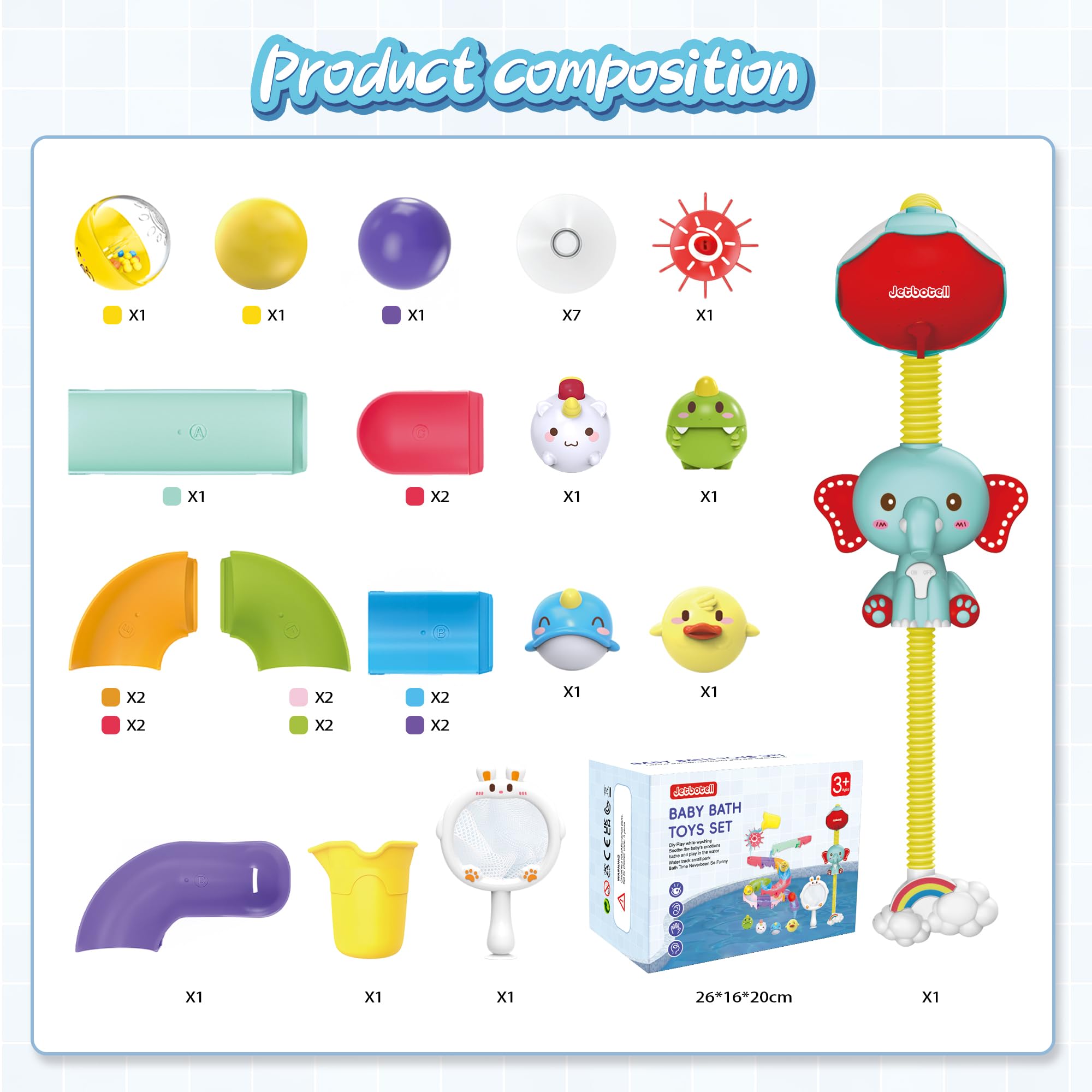 Best Toddler Bath Toys Set with Slide Track, Elephant Shower Spray & Floating Animals - Fun Bathtub Toys Gift for Kids Ages 2-5 | Perfect for Bath Time Play, Learning & Sensory Development