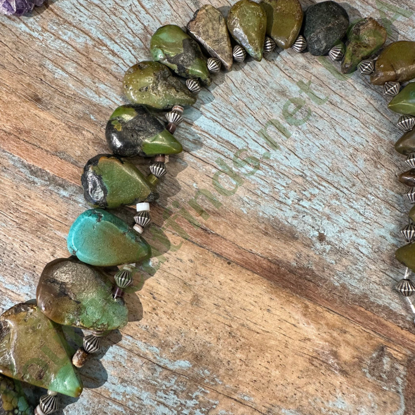 Vintage Green Turquoise Tab Bead Necklace 20.5