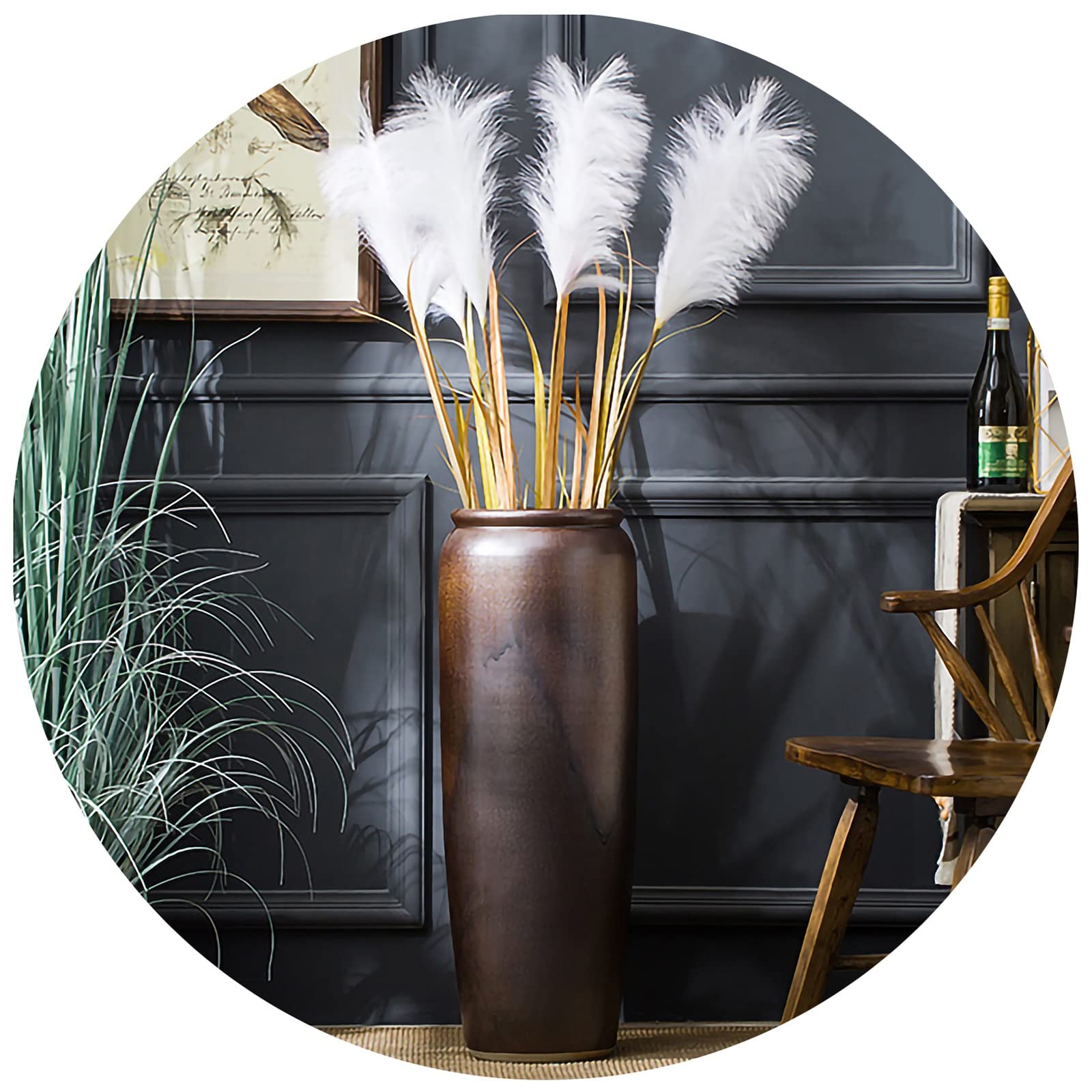 30 Inch Tall Brown Ceramic Floor Vase for Home Decor - Extra Large Decorative Vase for Living Room, Bathroom, Porch - Perfect for Pampas Grass, Dried Flowers & Modern Interior Design (60cm Height)