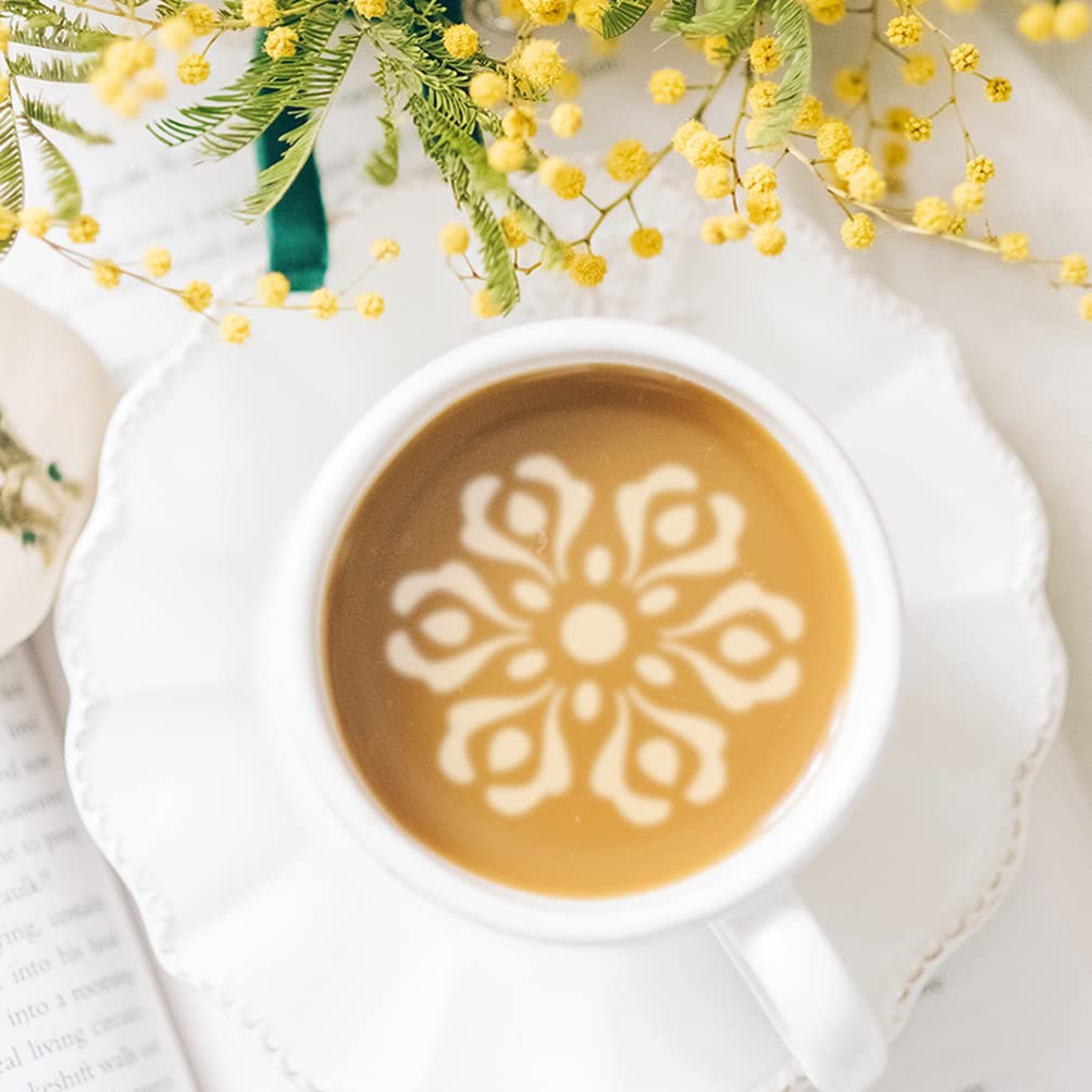 6-Piece Floral Coffee Stencil Set for DIY Cappuccino Latte Art, Cake & Gummy Decorating – Perfect for Home Baristas, Baking & Candy Making