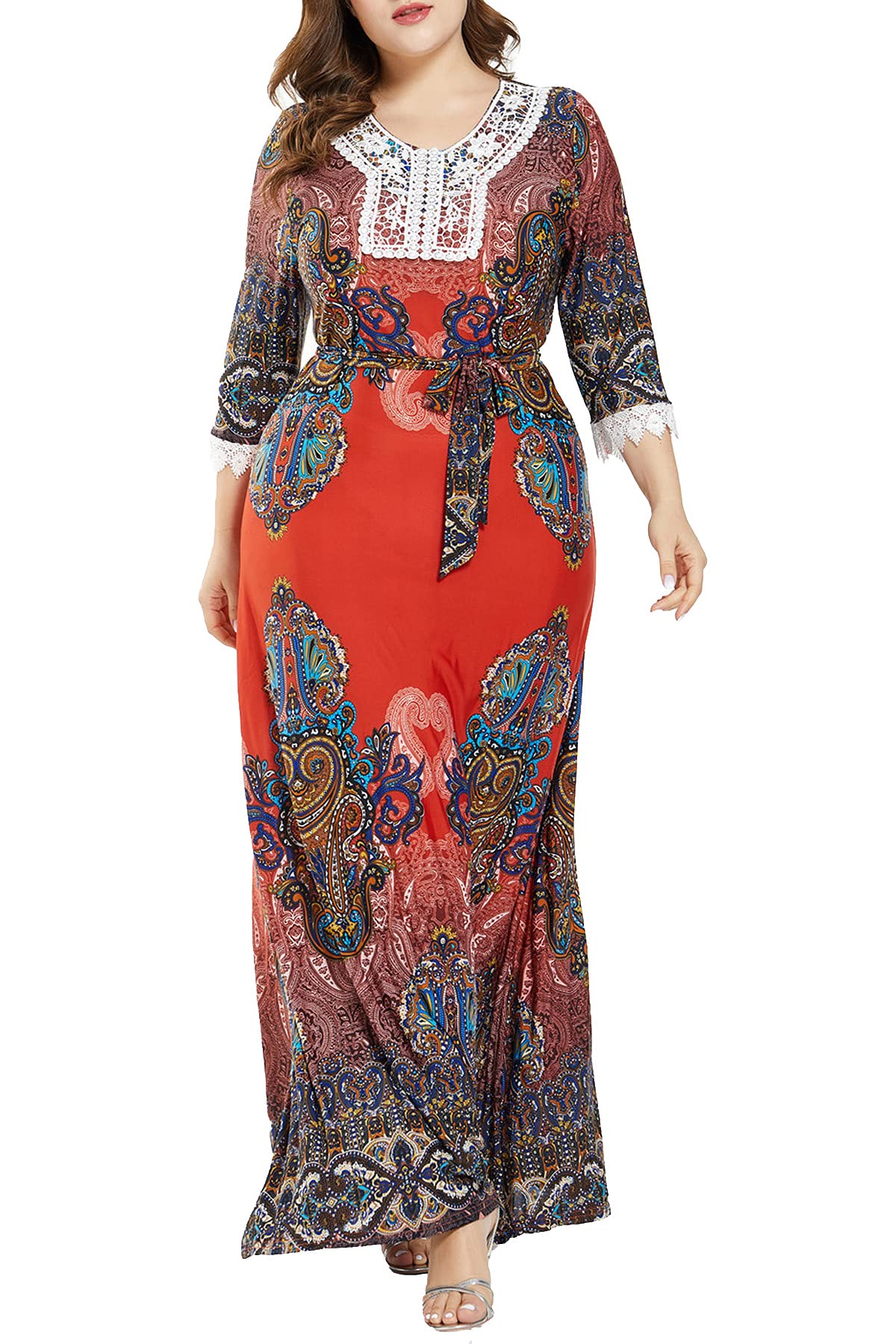 Stylish Women's Maxi Dress with Graffiti Floral Print - Plus Size Empire Waist Wedding Guest Dress (Sizes S-3X) - Perfect for Summer Weddings, Beach Vacations & Casual Outings