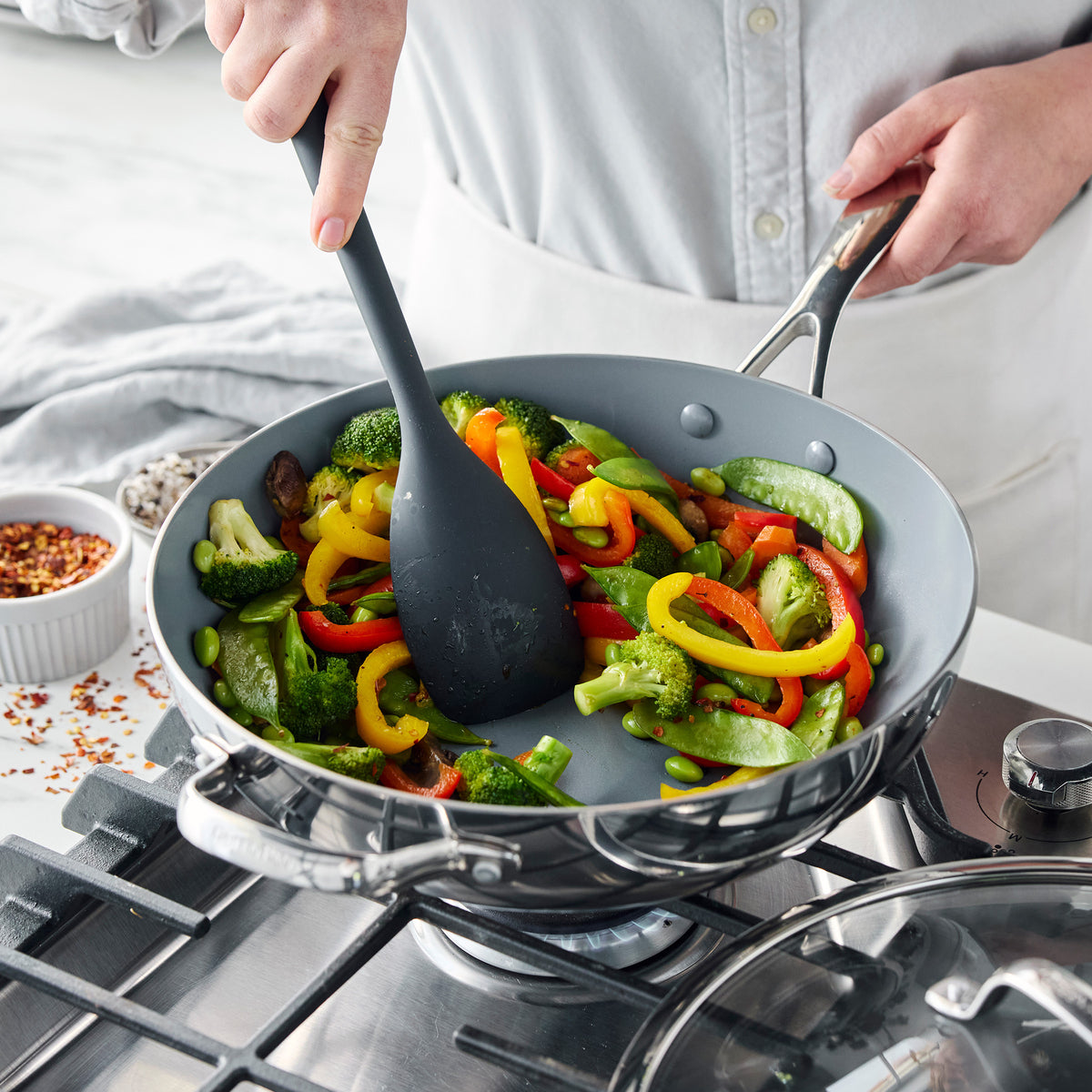 Valencia Pro 12-Inch Stainless Steel Wok with Glass Lid - Professional Stir Fry Pan for Asian Cooking, Home Kitchen & Restaurant Use