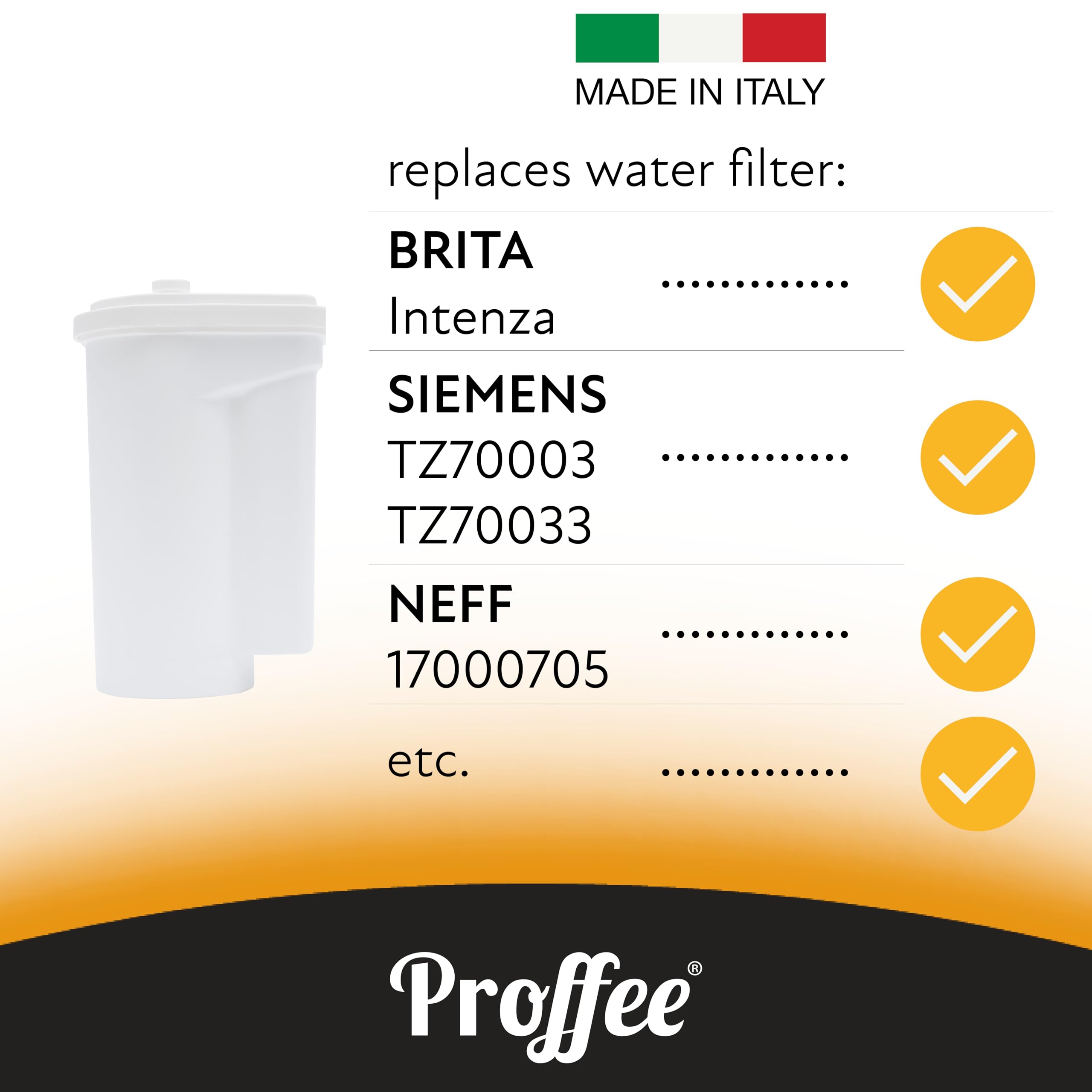 Proffee Itras | 6-Pack Water Filters Compatible with Siemens EQ Series, Bosch Series 2 & 8, Gaggenau 200 & 400 Automatic Coffee Machines - Replaces Brita Intenza Cartridge | Made in Italy | Perfect for Home & Office Coffee Brewing
