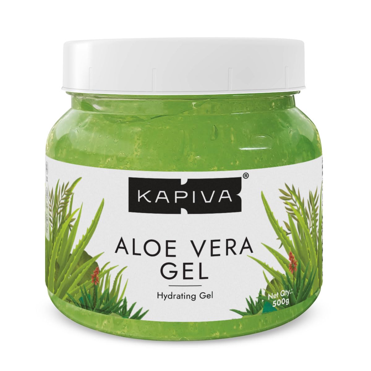 Kapiva Pure Aloe Vera Gel for Face & Hair - 500g Hydrating, Moisturizing & Soothing Skin Care | Multipurpose Aloe Gel for Sunburn Relief, After Shave, Hair Mask & Daily Skincare
