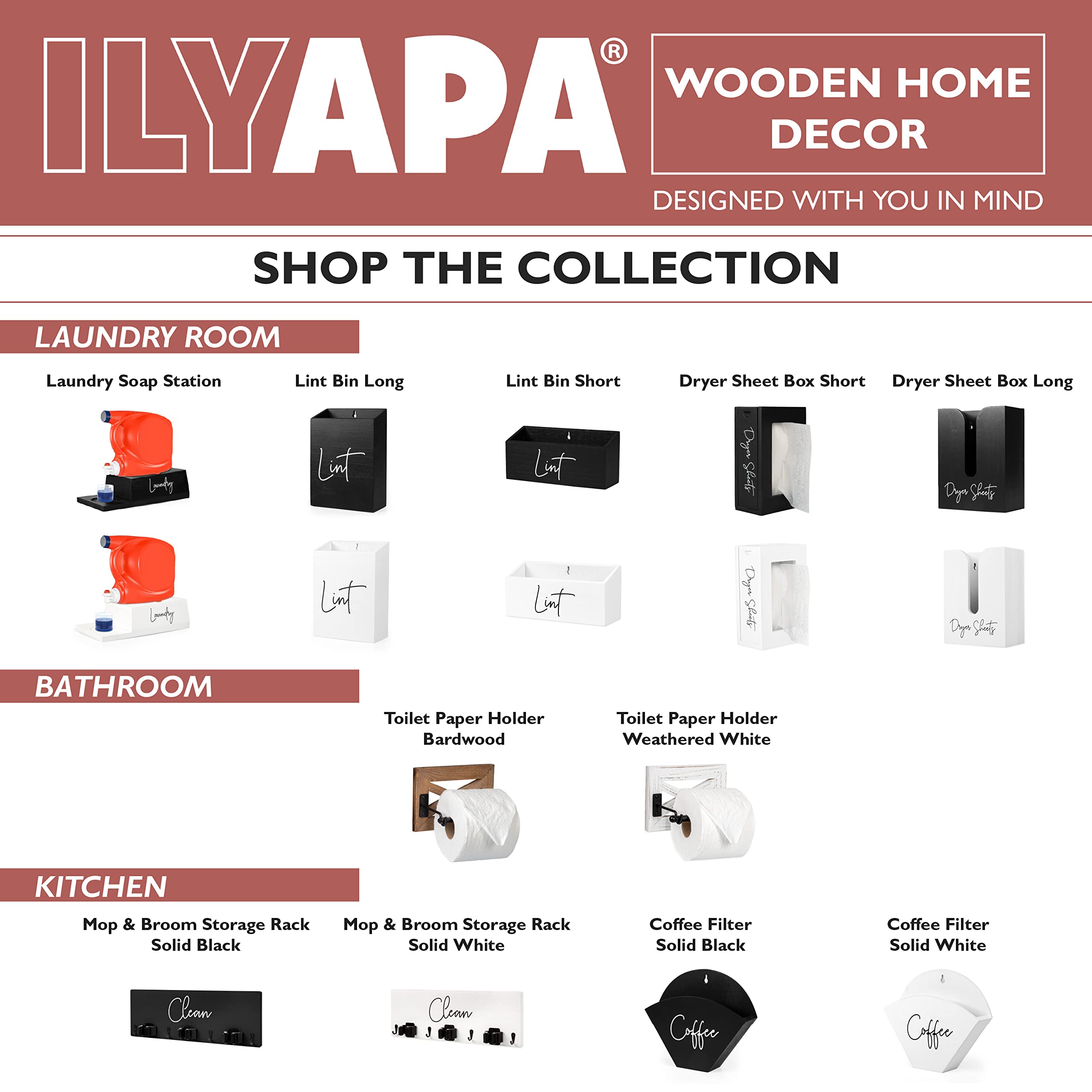 Ilyapa Wooden Laundry Detergent Holder & Fabric Softener Dispenser - Countertop Organizer for Soap & Detergent Bottles - Perfect for Laundry Room & Bathroom Storage (White)
