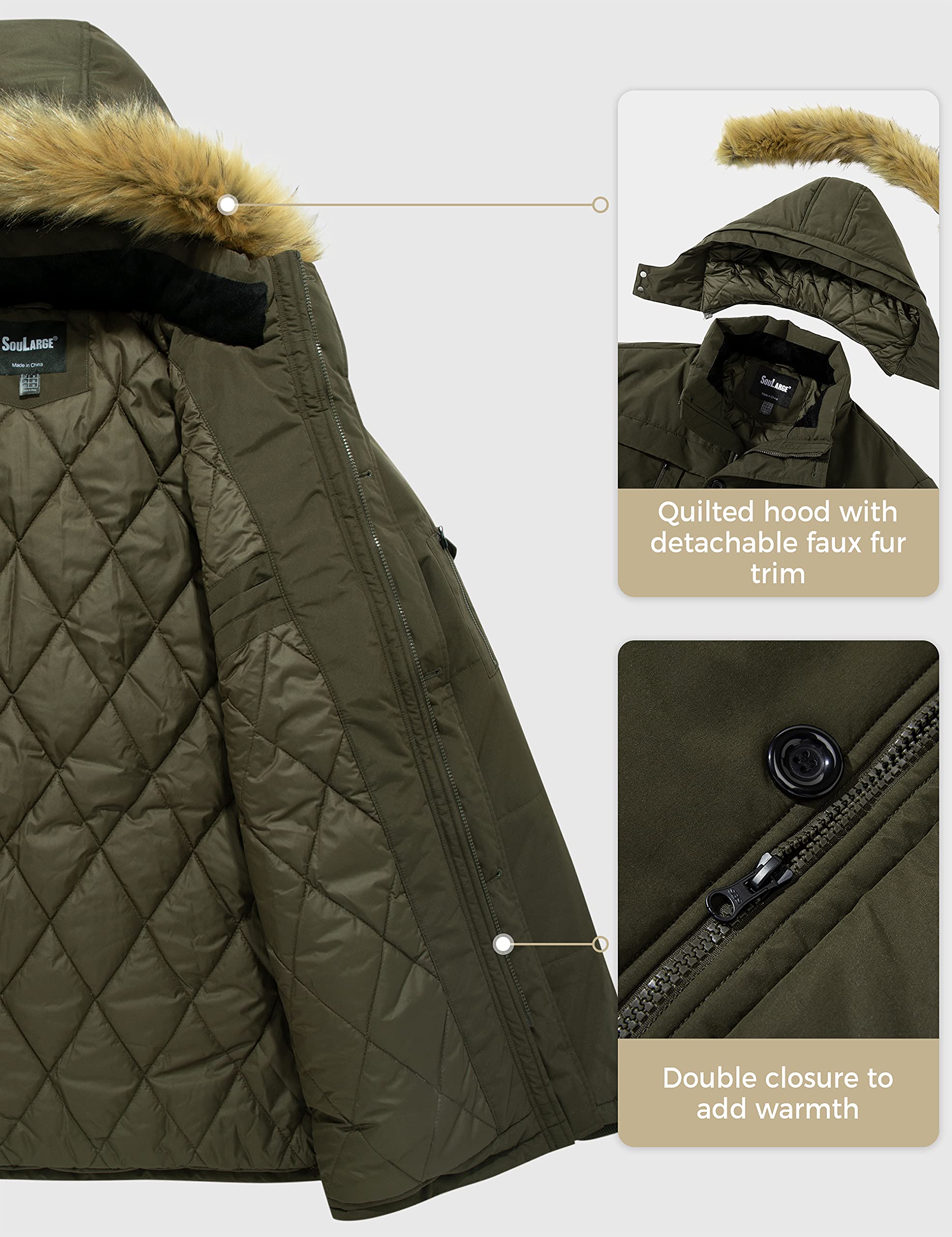 Soularge Big and Tall Men's Winter Parka Jacket - Heavyweight Hooded Coat for Cold Weather - Ideal for Snow, Hiking & Outdoor Activities
