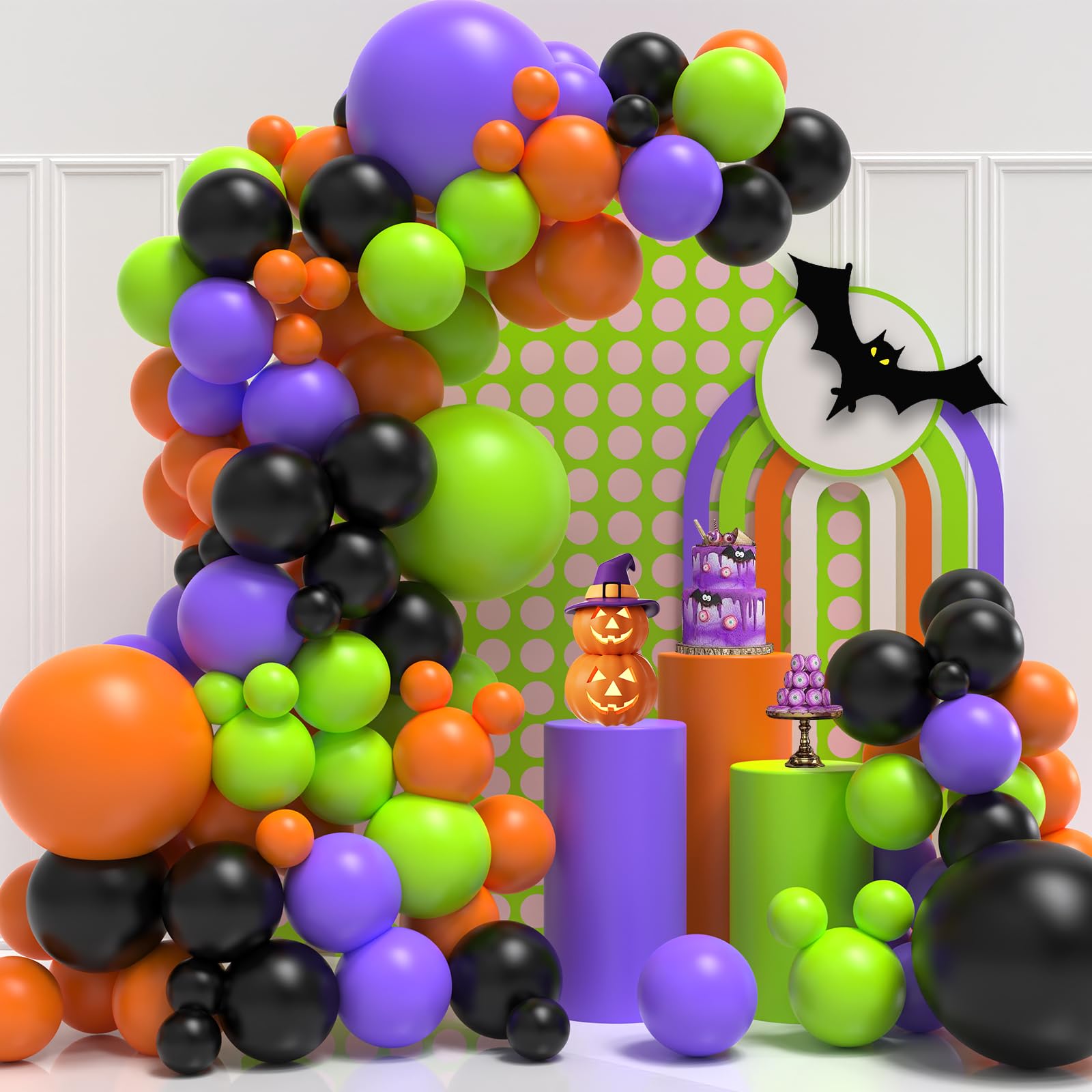 Halloween Balloon Arch Garland Kit - 124pcs Black Purple Orange Green Latex Balloons for Halloween Party Decorations, Birthday Celebrations, Home & Outdoor Decor