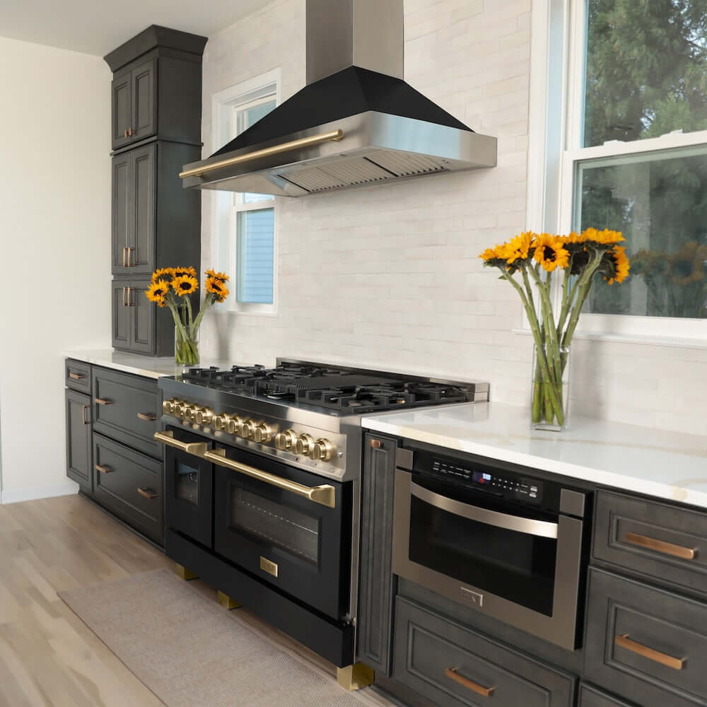ZLINE Autograph Edition 48-inch Stainless Steel Range Hood - Convertible Kitchen Vent Hood with Black Matte Finish & Accent Handle (KB4STZ BLM48) | Professional Grade for Modern Kitchens, Restaurants & Open-Concept Homes