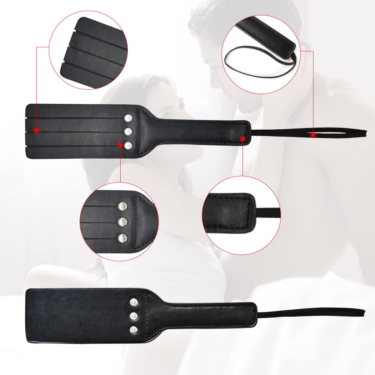 Premium Leather BDSM Spanking Paddle for Adults - SM Play Toy for Couples, Soft Impact Sensation - Perfect for Roleplay & Sensual Exploration (Black)