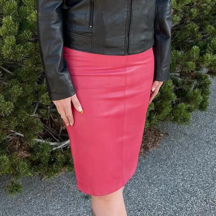BOL Women's Dawn Leather Pencil Skirt - Slim Fit Mid-Length Office Skirt for Business & Cocktail Party Wear