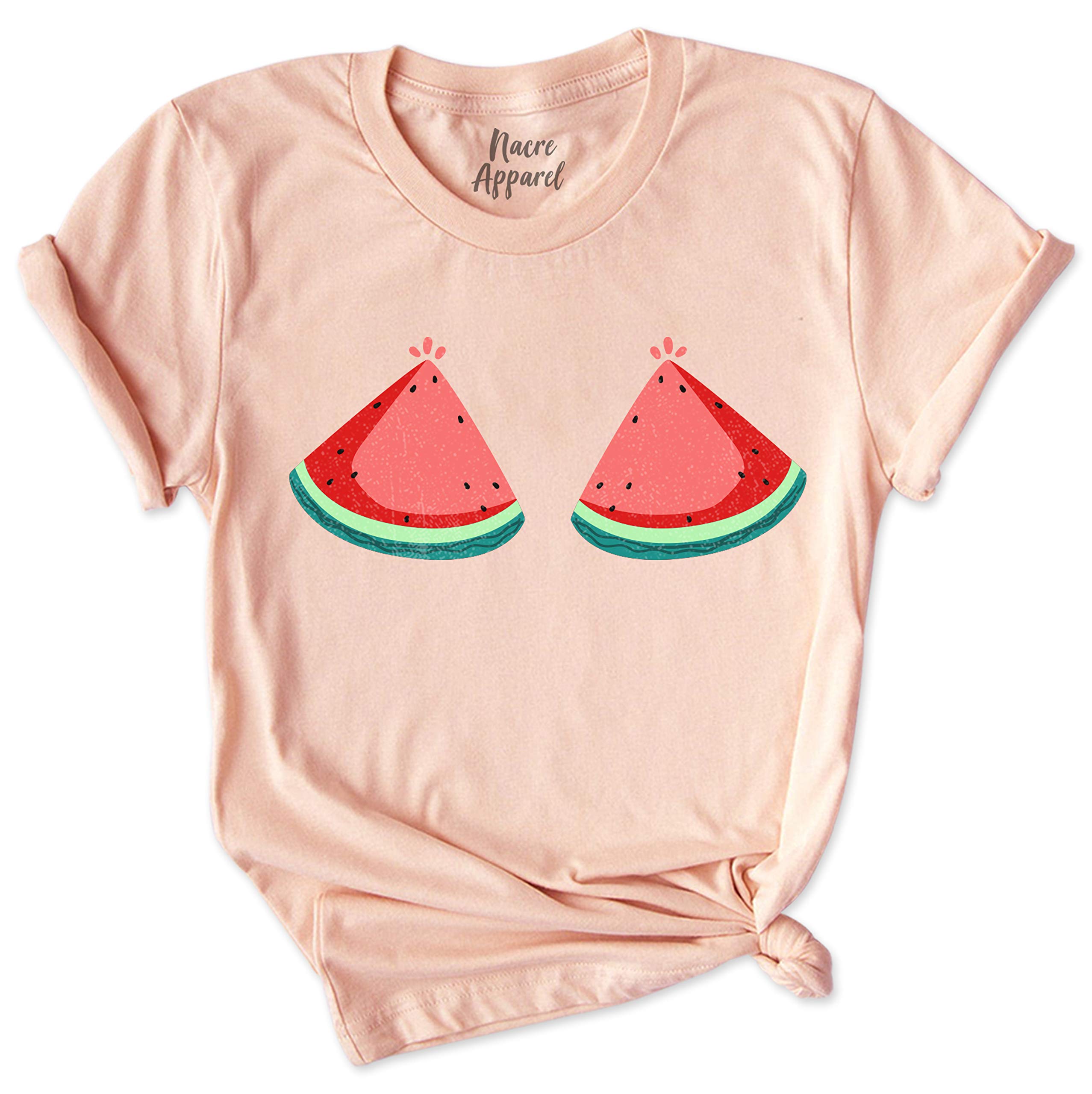 Funny Watermelon Boobs Graphic T-Shirt for Women - Cute Fruit Design Summer Tee - Perfect for Beach Parties, Girls Trips & Casual Outings