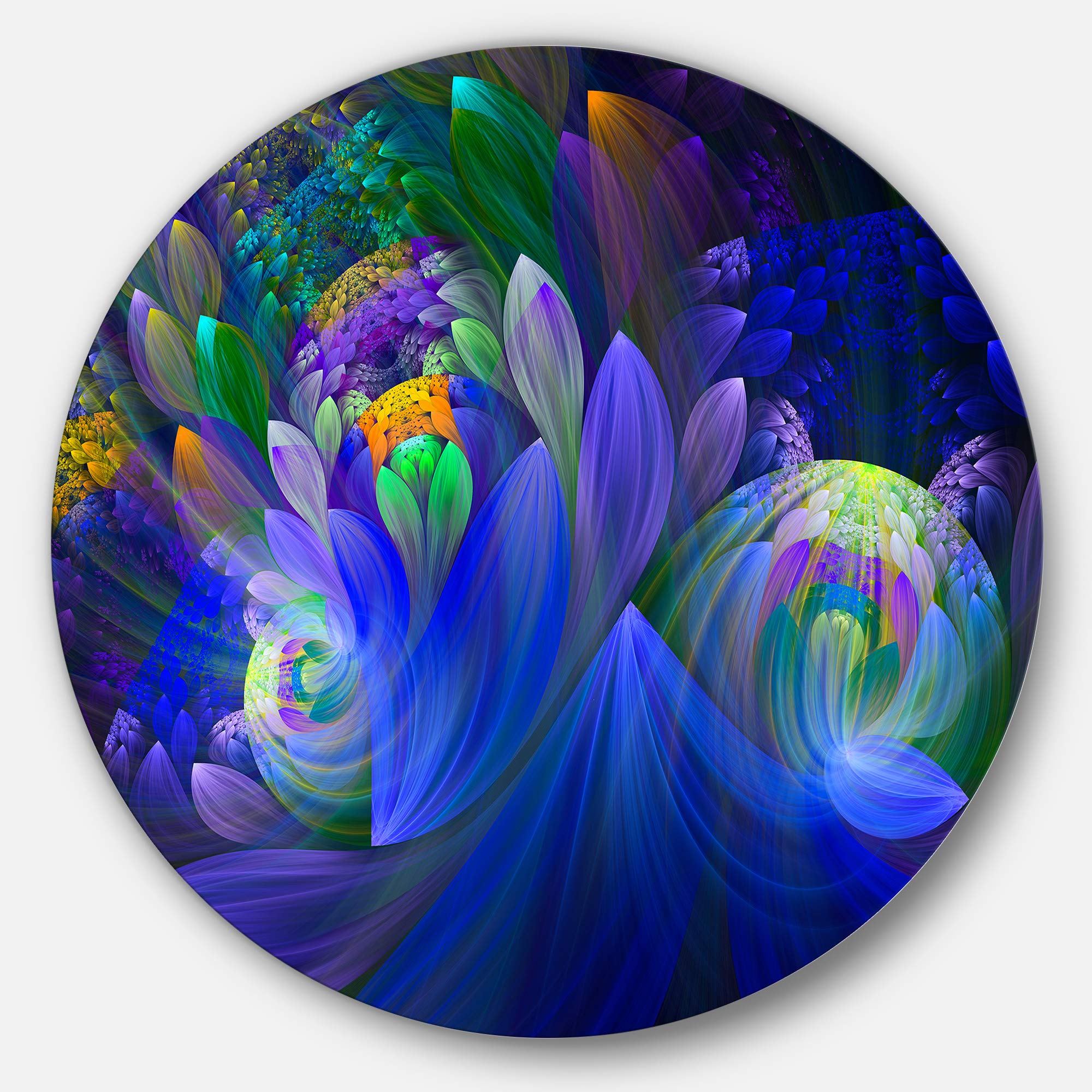 DesignArt Blue Fractal Flower Bouquet Round Metal Wall Decor - Modern Floral Circle Wall Art for Living Room, Bedroom, Office & Home Decor