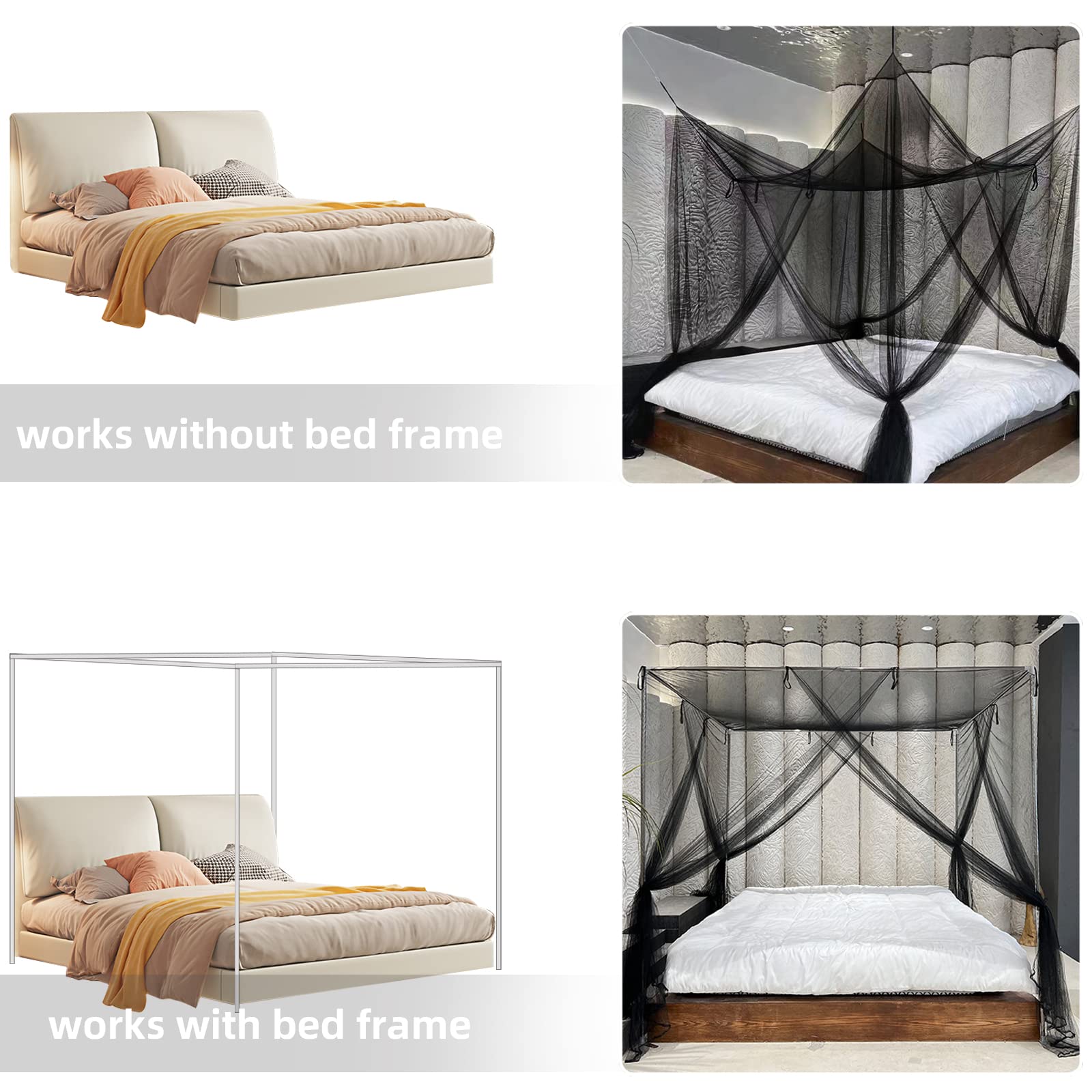 Elegant Mosquito Net Bed Canopy with 200 LED Star Lights - 4 Corner Post Curtains for Full/Queen/King Size Beds | Includes Hooks & Ropes | Perfect for Romantic Bedrooms, Outdoor Camping, and Nursery Protection