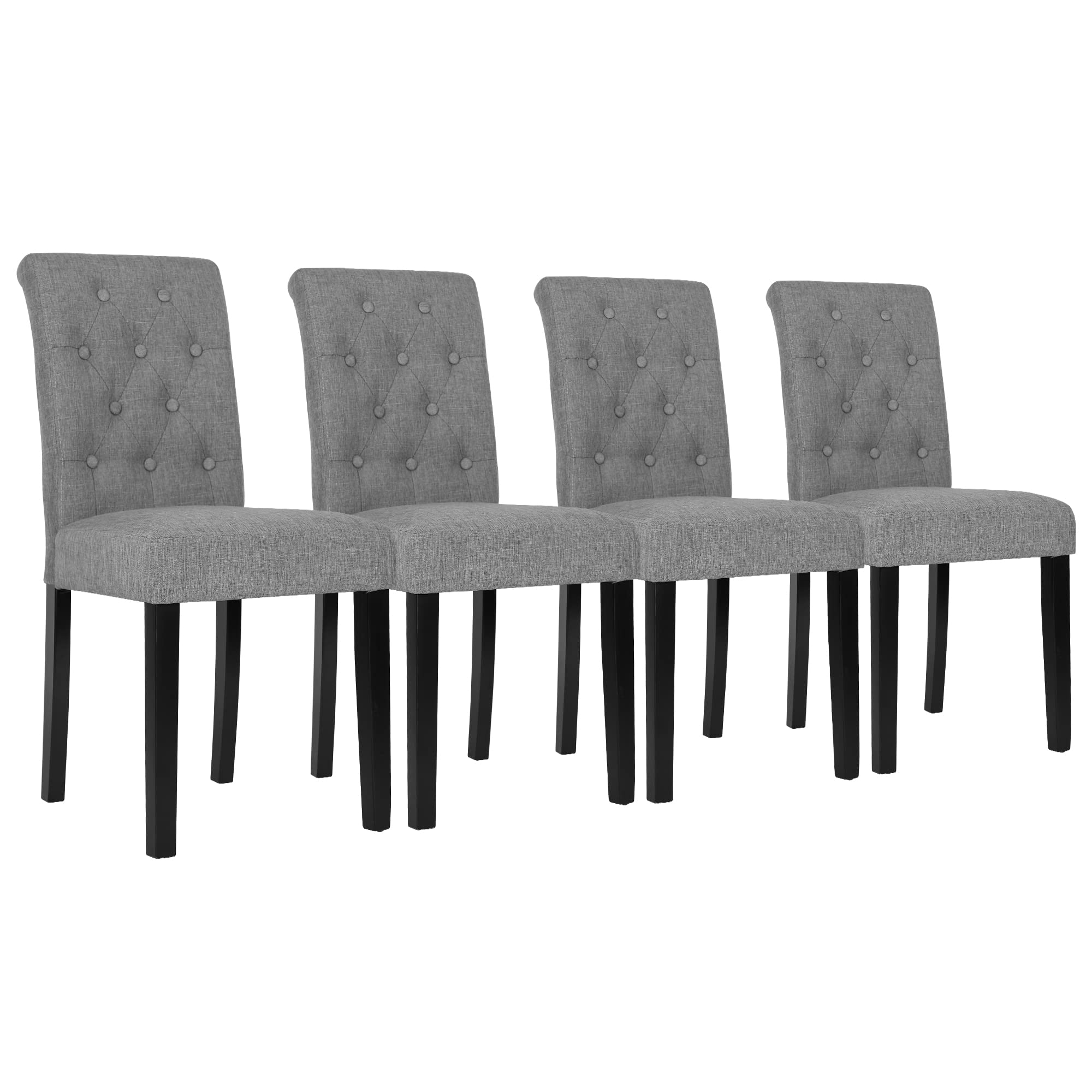 DAGONHIL 4-Piece Dining Chair Set - Button Tufted Upholstered Kitchen Chairs with Solid Black Wood Legs, Gray - Perfect for Dining Room, Breakfast Nook, and Small Space Decor