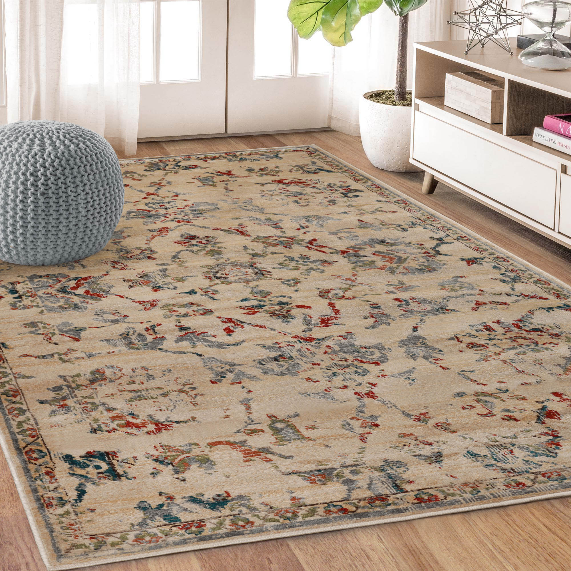Basilio Modern Farmhouse Medallion Indoor Area Rug - Non-Slip Soft Living Room Carpet for Bedroom, Dining Room & Home Decor