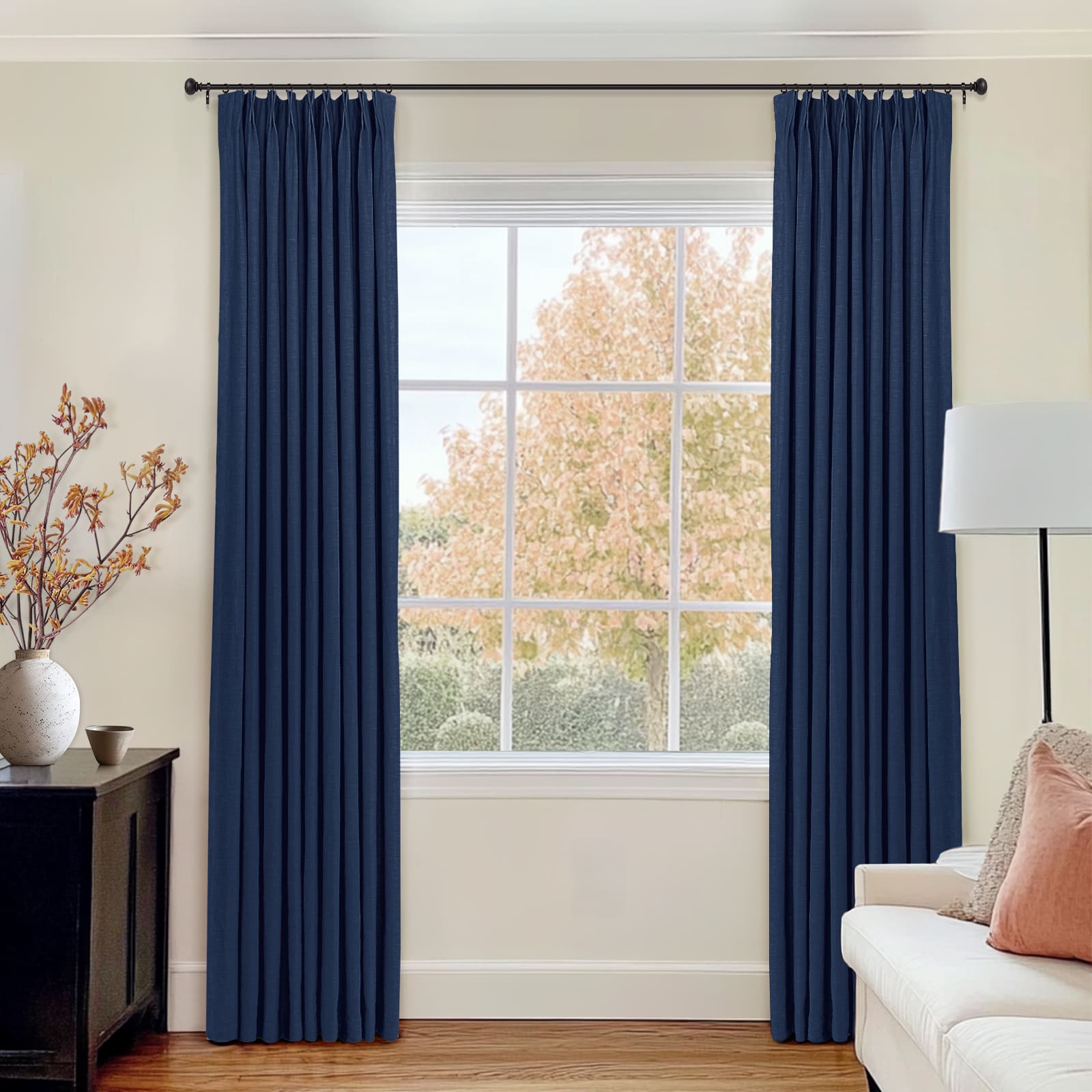 100% Linen Blackout Curtains - Natural Custom Drapes in Cloud White | Pleated Design for Living Room & Bedroom Window Treatments