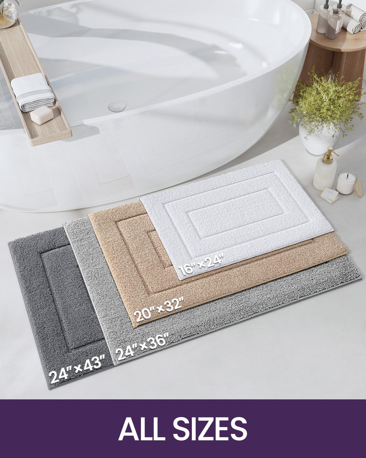 DEXI Non-Slip Bathroom Rug 24x16 Inches, Super Absorbent Quick Dry Shower Mat with Rubber Backing, Machine Washable Soft Microfiber Bath Carpet for Bathroom Floor - Perfect for Bathroom, Shower, and Spa Use (Black)