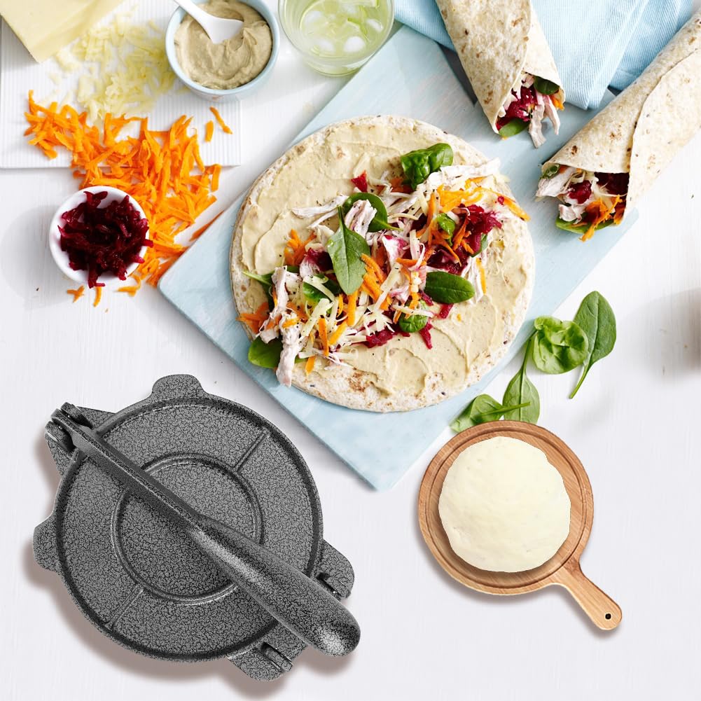 Cast Iron Tortilla Press - 6.5 Inch Heavy Duty Tortilla Maker for Homemade Tortillas, Roti, Flatbread, Pitas, Pancakes & Pizza Dough | Perfect for Mexican, Indian & Middle Eastern Cuisine | Kitchen Essential for Authentic Recipes