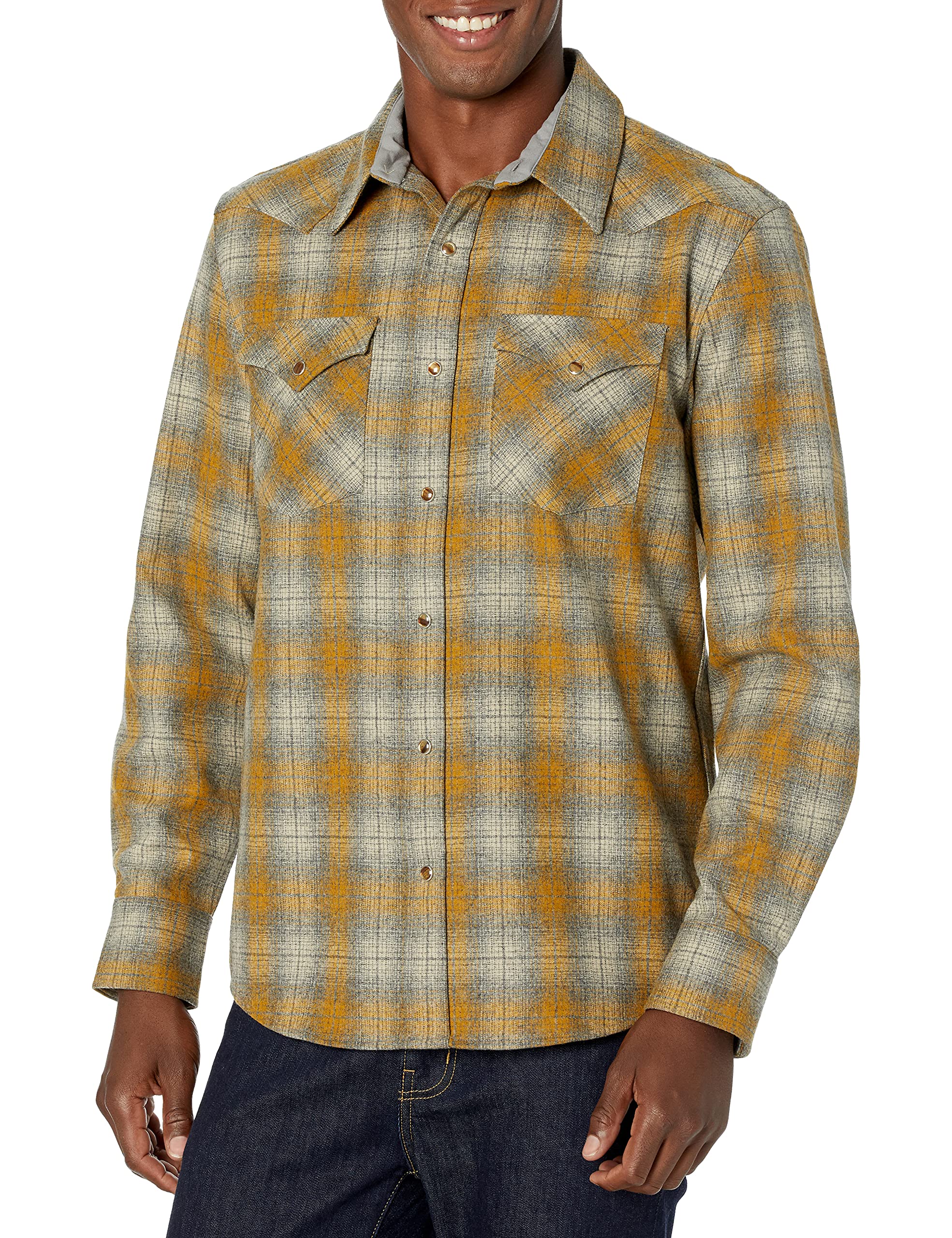 Pendleton Men's Classic Fit Canyon Wool Shirt - Long Sleeve Snap Front Plaid Flannel for Outdoor Camping & Hiking | Durable & Warm Winter Shirt