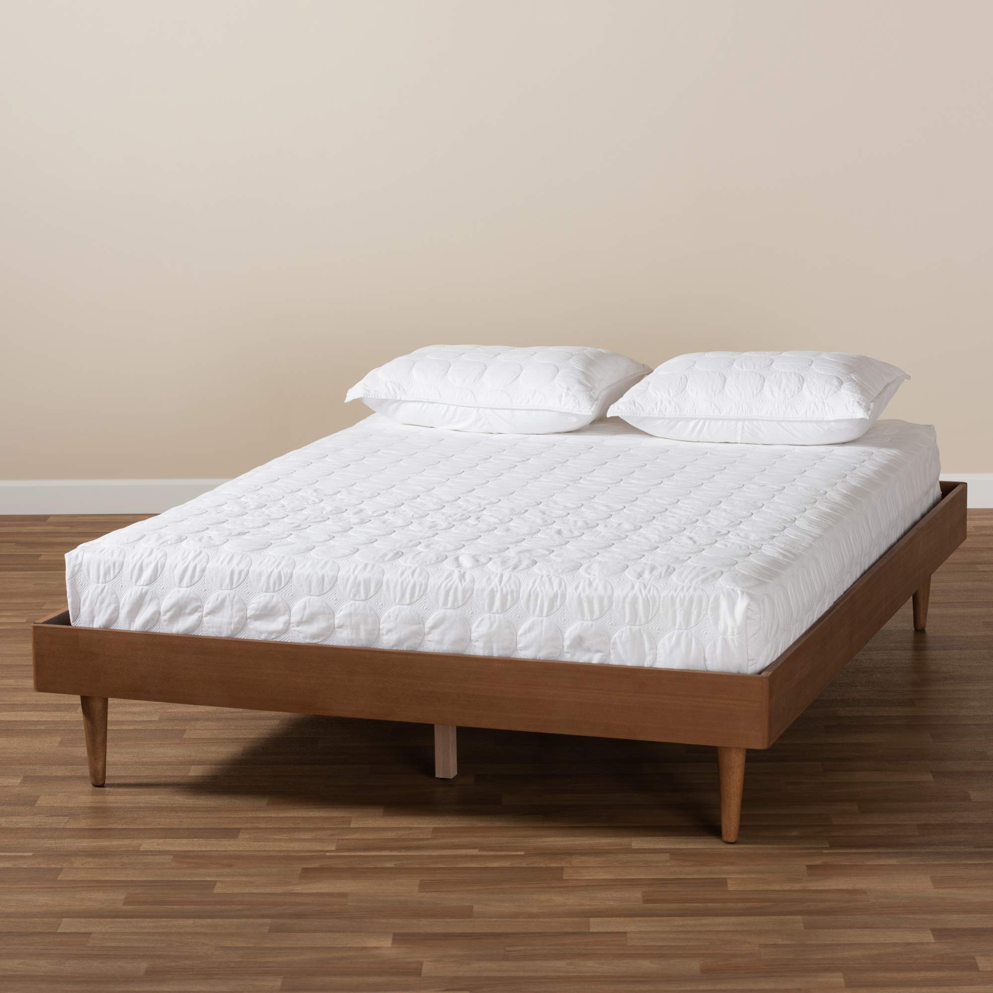 Baxton Studio Queen Size Platform Bed Frame in Ash Walnut - Modern Minimalist Bedroom Furniture for Small Spaces & Apartments