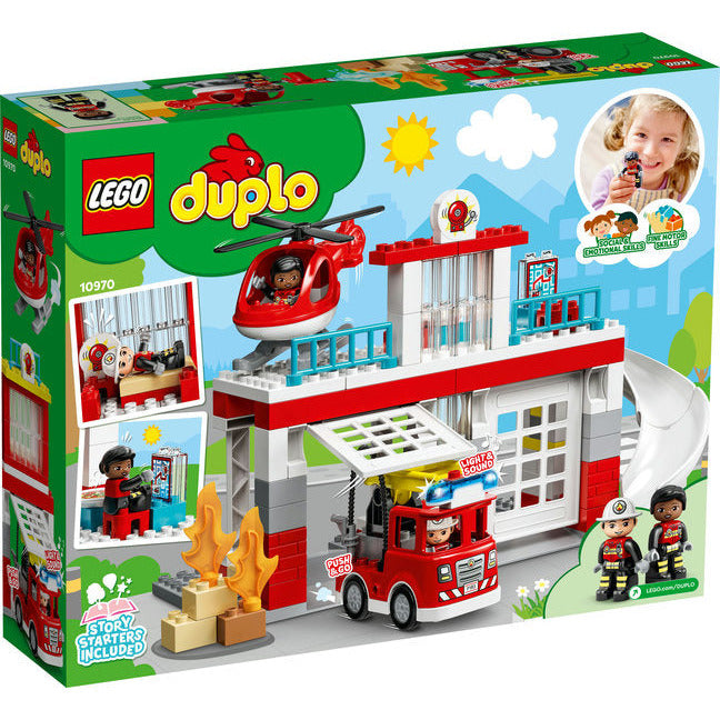 LEGO DUPLO Fire Station & Helicopter Toy Set 10970 - Building Blocks for Toddlers, Preschool Learning, Firefighter Role Play & Imaginative Play