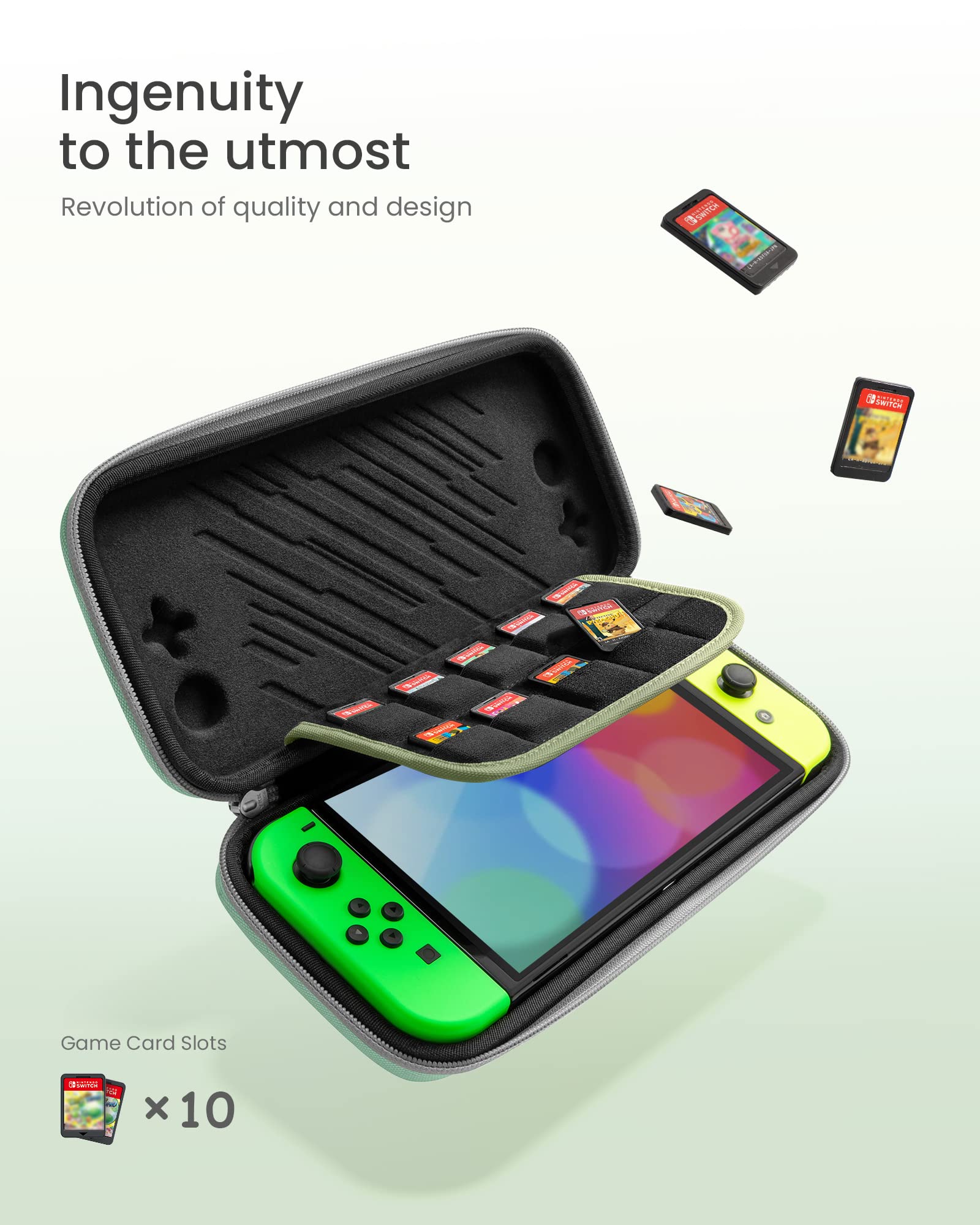 Premium Slim Hard Case for Nintendo Switch & OLED Model - Military-Grade Protective Travel Case with 10 Game Cartridge Slots (Matcha Green) | Durable Portable Storage for Gaming On-The-Go, Commuting & Travel Accessories