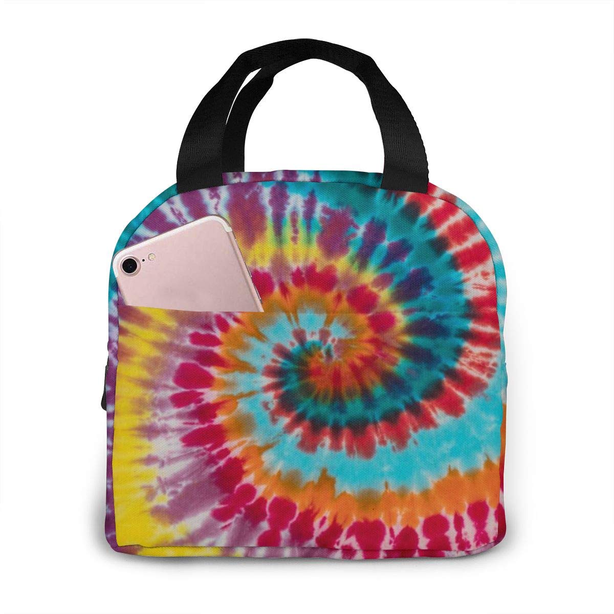 Stylish Insulated Lunch Tote Bag for Women - Chic Abstract Swirl Tie Dye Design with Pocket - Reusable Lunch Box Container - Perfect for Work, School, Picnics & Outdoor Activities