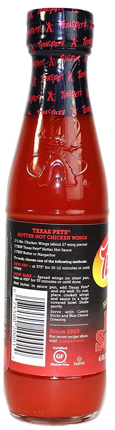 Texas Pete Hotter Hot Sauce - 2 Pack (6 oz Bottles) - Spicy Hot Pepper Sauce for Wings, Tacos, Burgers & BBQ - Made in USA