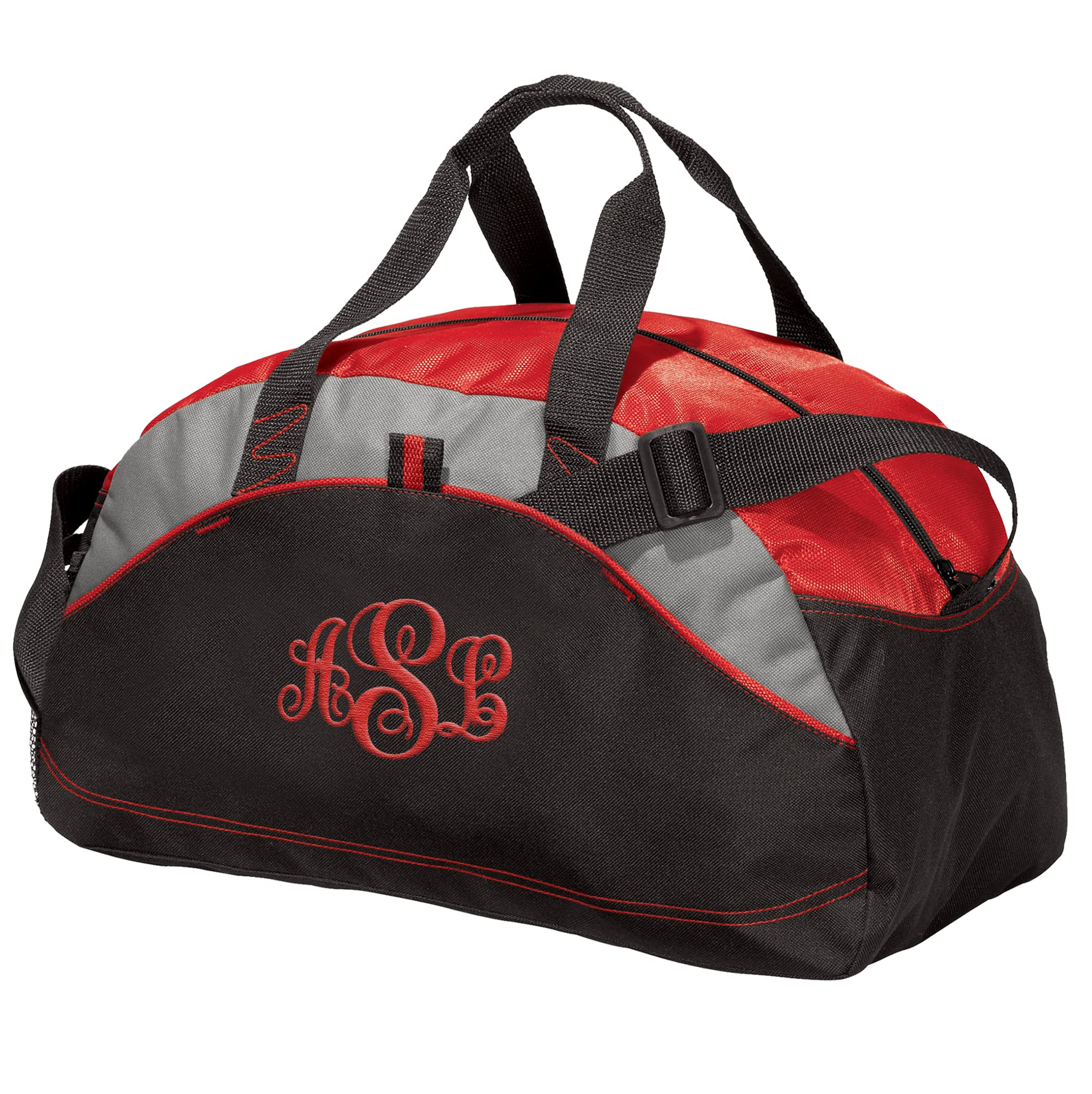 Custom Embroidered Monogram Sport Duffel Bag - Medium Size, Water Resistant Gym & Travel Bag in Red | Perfect for Workouts, Weekend Trips & Sports Gear Storage